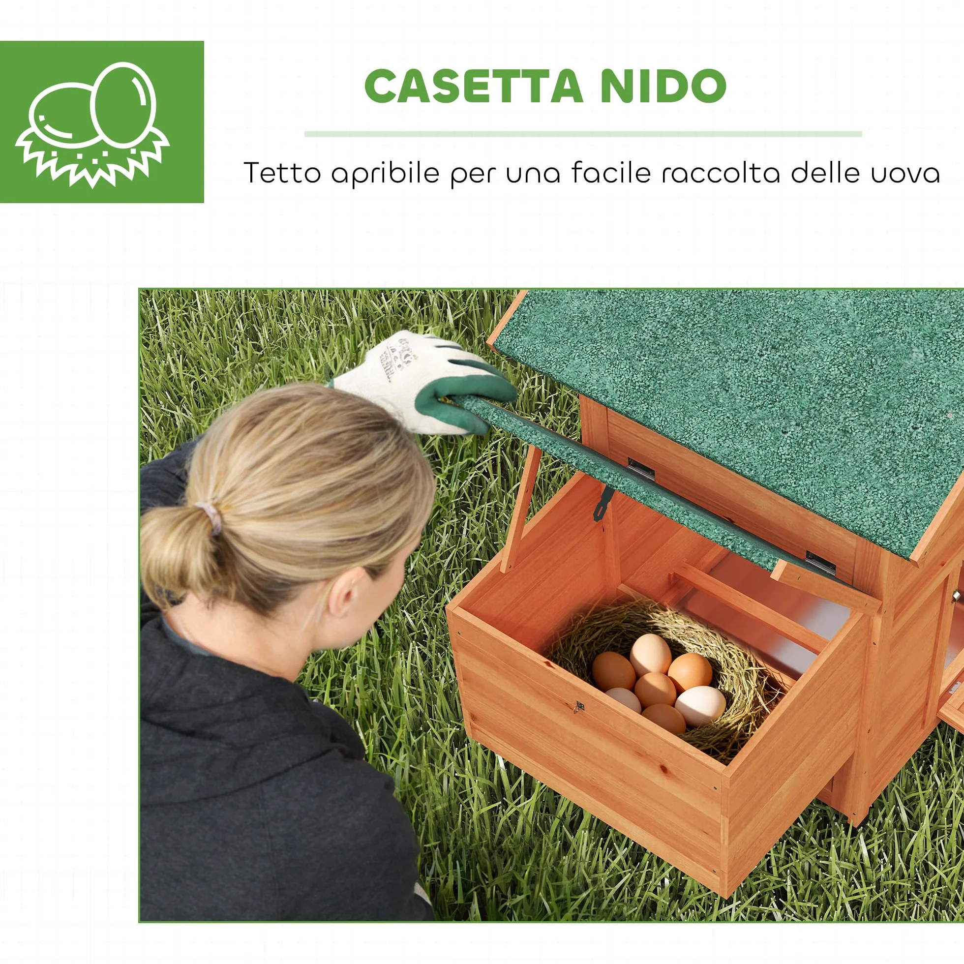 PawHut Pollaio in Legno con Nido, Pollaio per Galline Esterno, Tetto Impermeabile, Vassoio Estraibile, 2 Trespoli, Rampa, Finestra, Casetta per 2 Galline, Anatre, Giardino, 113.5x67.5x95.5cm,Arancione