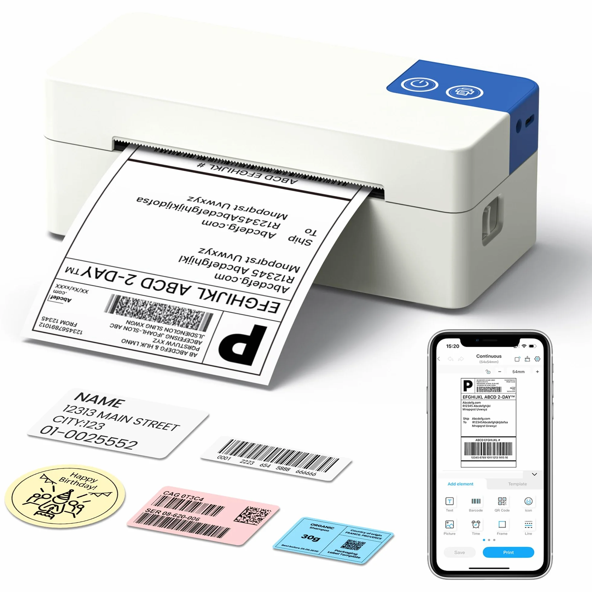 Stampante termica Bluetooth per etichette di spedizione, stampante termica portatile per etichette, compatibile con iPhone, Android, Windows e Mac, ampiamente utilizzata per USPS UPS Amazon