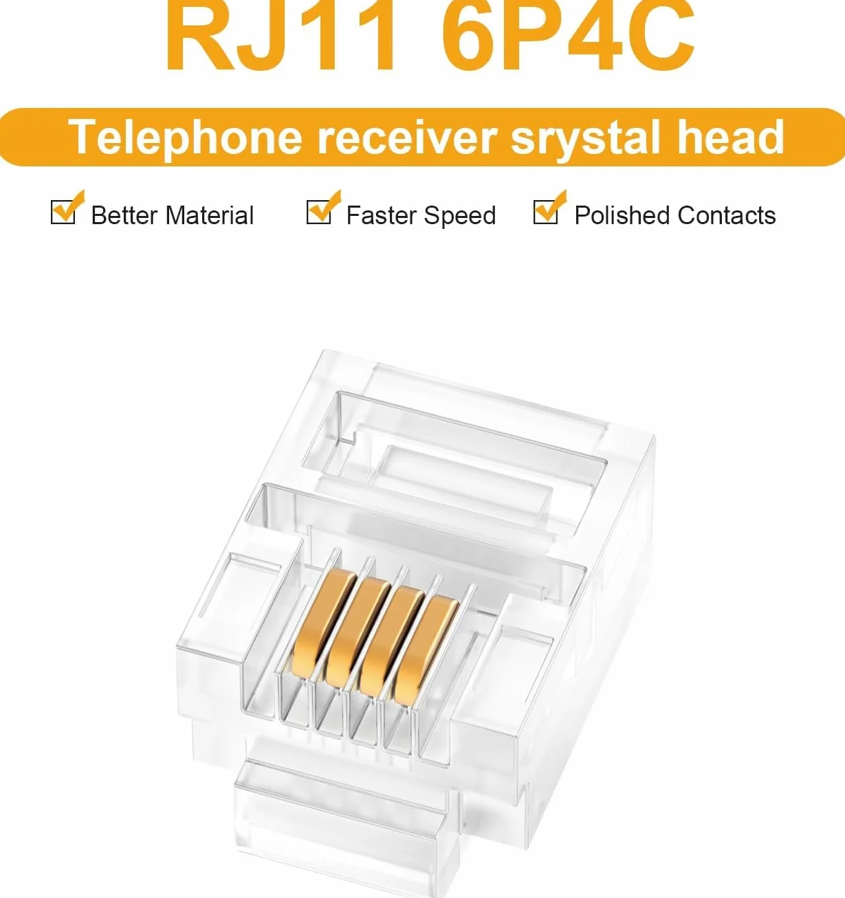 TECHZOCO Connettore RJ11, connettore telefonico modulare, connettore 6P4C, adattatore per telefono, AWG26, adatto per applicazioni telefoniche, fax, voce in sistemi di cablaggio domestico o ufficio
