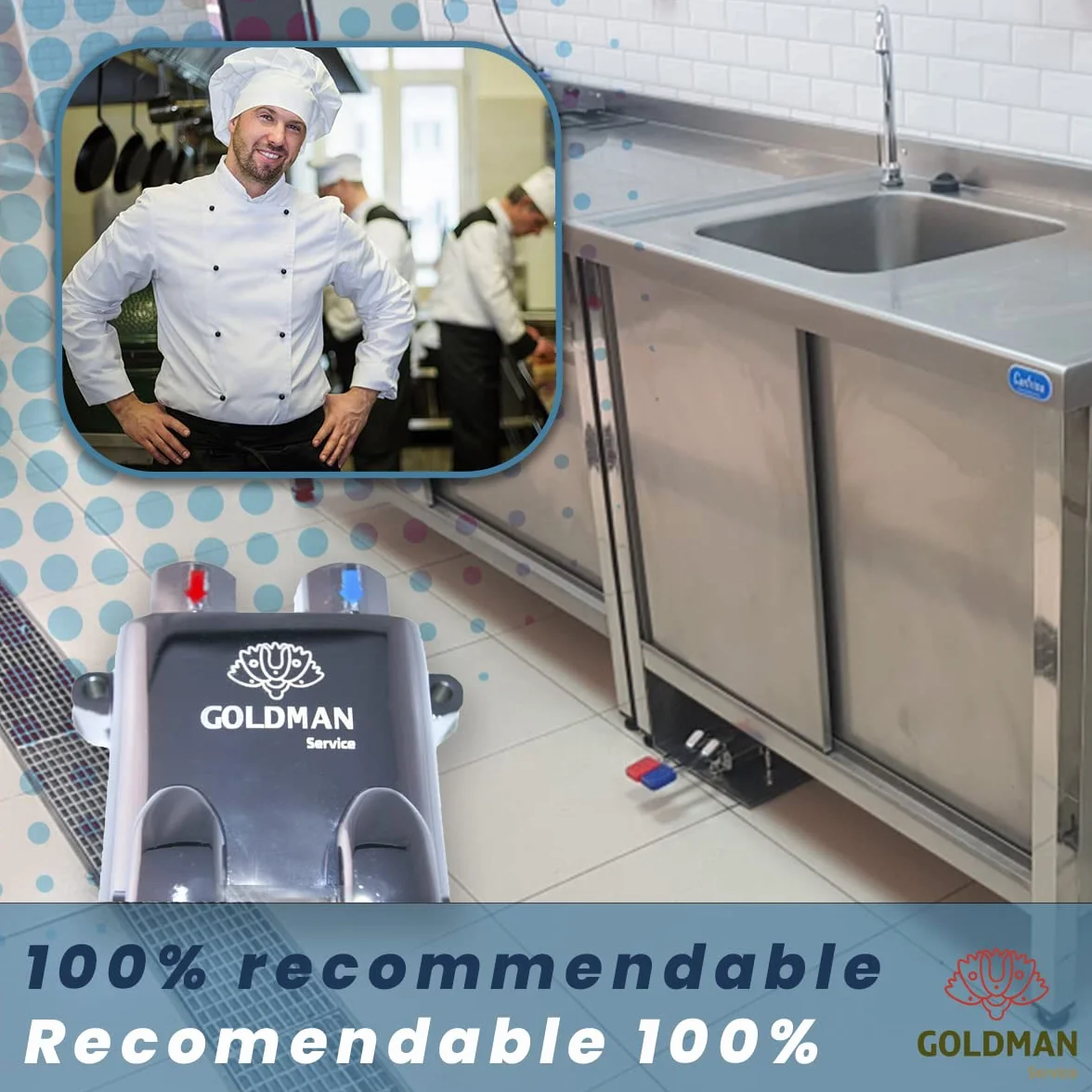 GOLDMAN SERVICE Set di rubinetti a pedale doppio miscelatore per lavelli industriali alberghieri - Beccuccio alto verticale rotante - Tubo idraulico