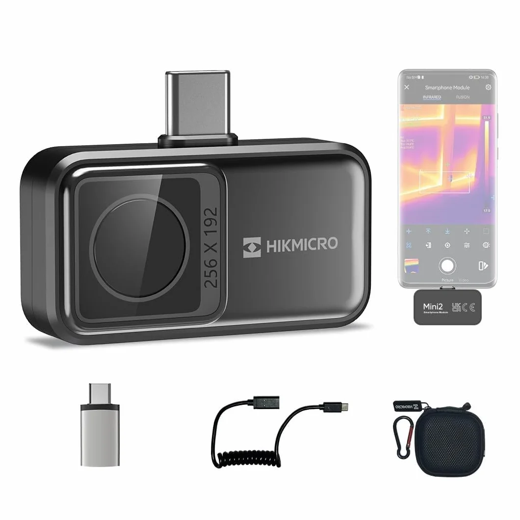 Termocamera HIKMICRO Mini2 Android, risoluzione IR 256 x 192, termocamera per Android, frequenza di aggiornamento 25 Hz, grandangolo 50°, 49.152 pixel, da -20 °C a 350 °C, USB-C (non per iPhone)