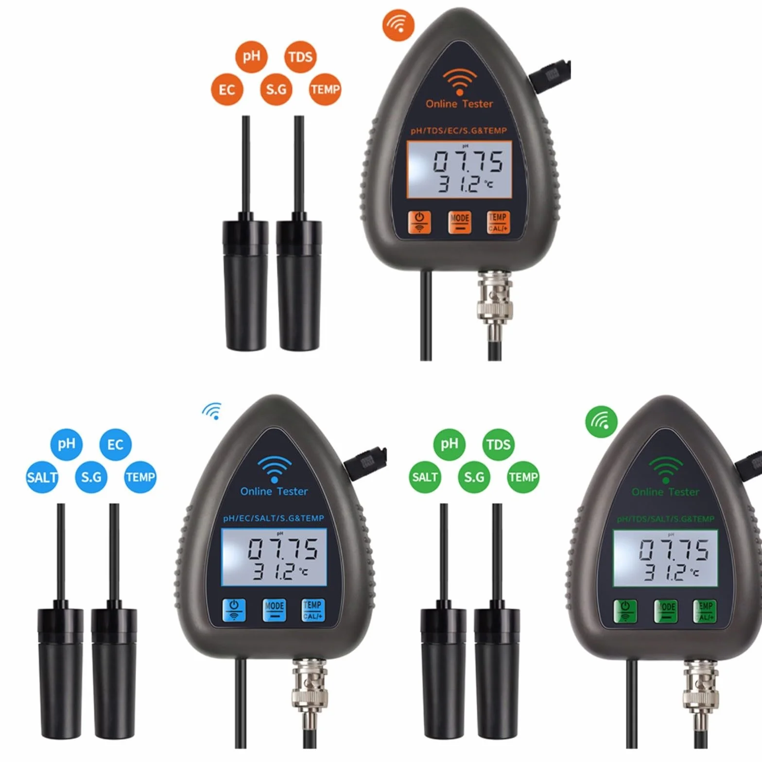 Per Tuya 5-in-1 WiFi PH Monitor e Tester di Qualità Dell'Acqua Con Salinità, Gravità Specifica, Sensori di Temperatura Per Acquari, Laghetti Di Pesci, Idroponica (WF9953)