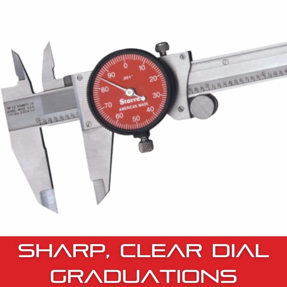 Starrett R120A-6 Calibro per quadrante, in acciaio inox, quadrante rosso, gamma 0-6" (0-150 mm), precisione metrica ± 0,02 mm (0,001"), risoluzione ± 0,02 mm (0,001")