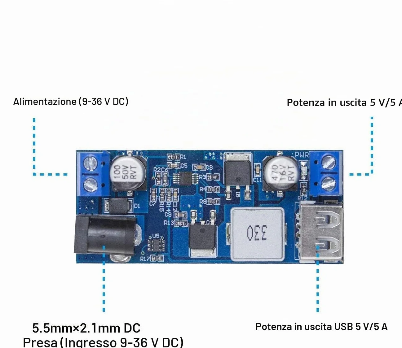 9-36V Step Down a USB 5V Dual Output Voltage Regulator Board