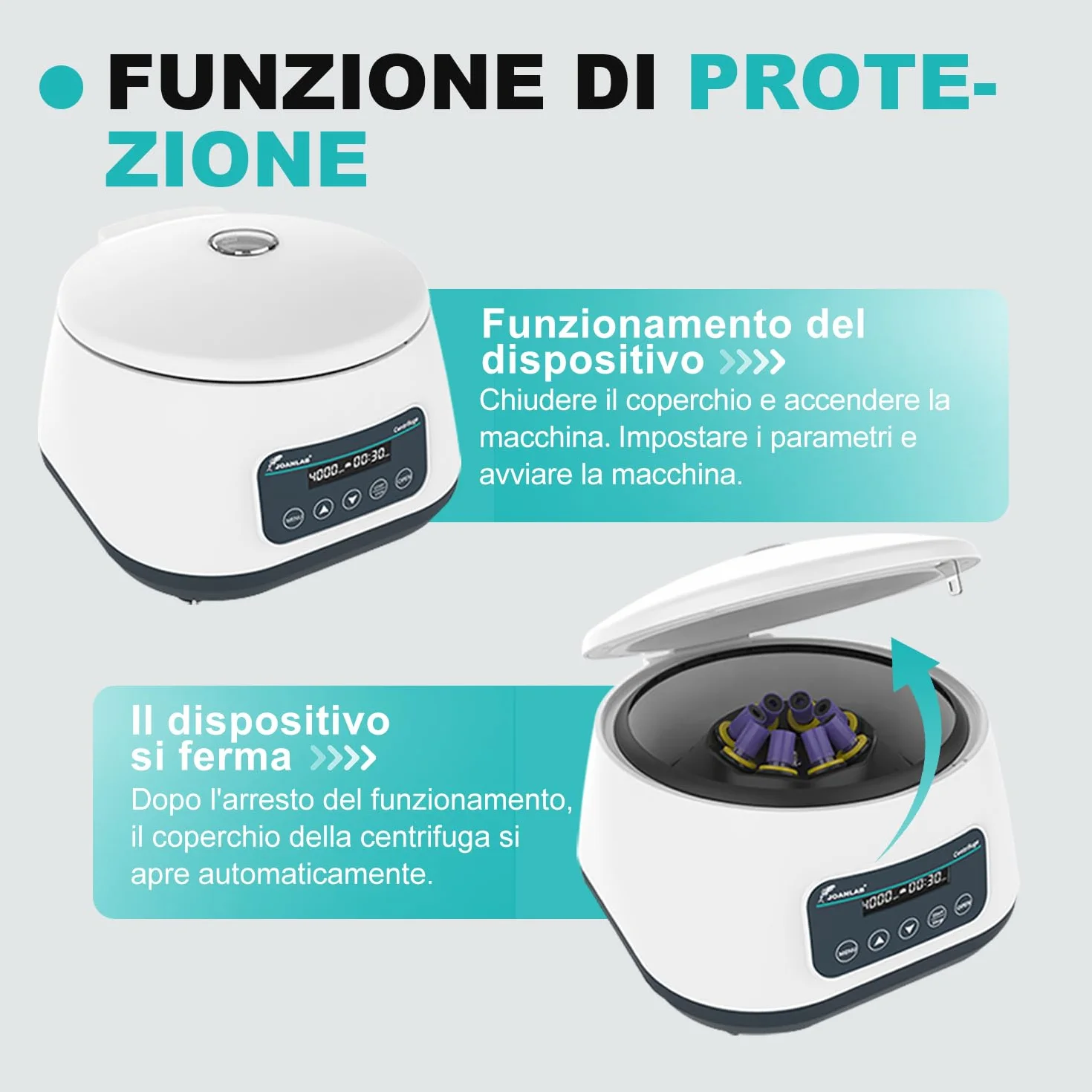 JOANLAB LC-400 Centrifuga da Laboratorio Bassa Velocità per PRP/PRF, 4000 RPM, 1717 xg, Timer 30s-59min, per 4x15ml o 8x2/5/10ml Tubi