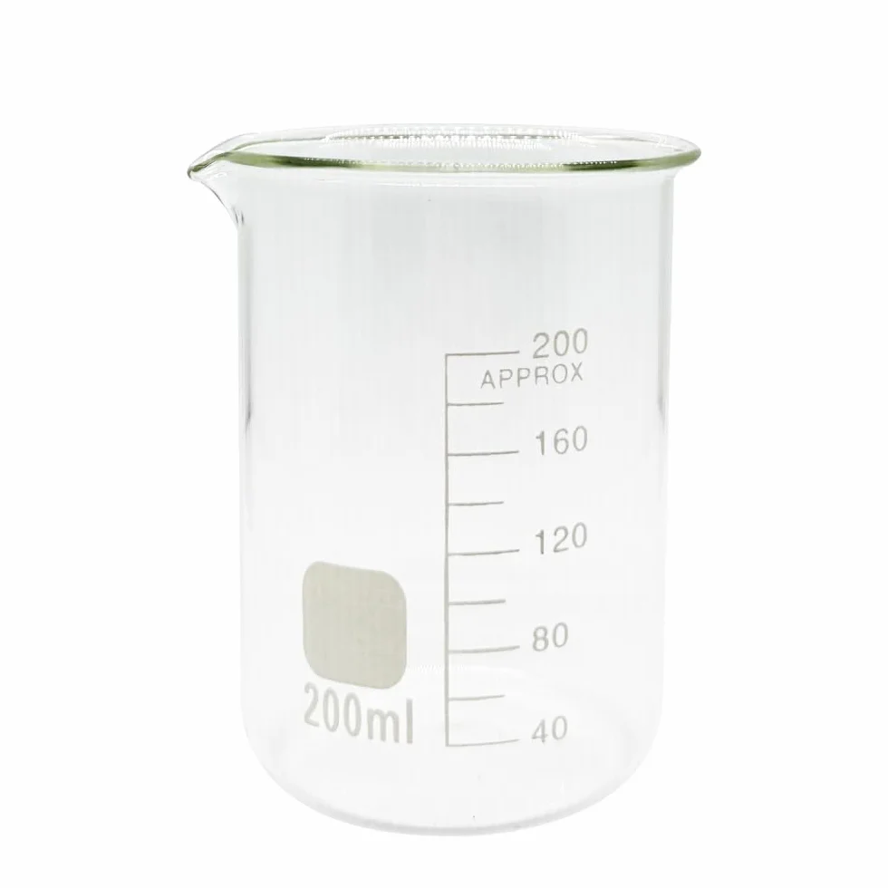 1pcs 100/25/250ml/150ml/200ml G3.3 vetro borosilicato basso forma Becher Chimica Lab parete pesante resistente al calore-resistere scala tazza di misurazione (200ml-CINA)