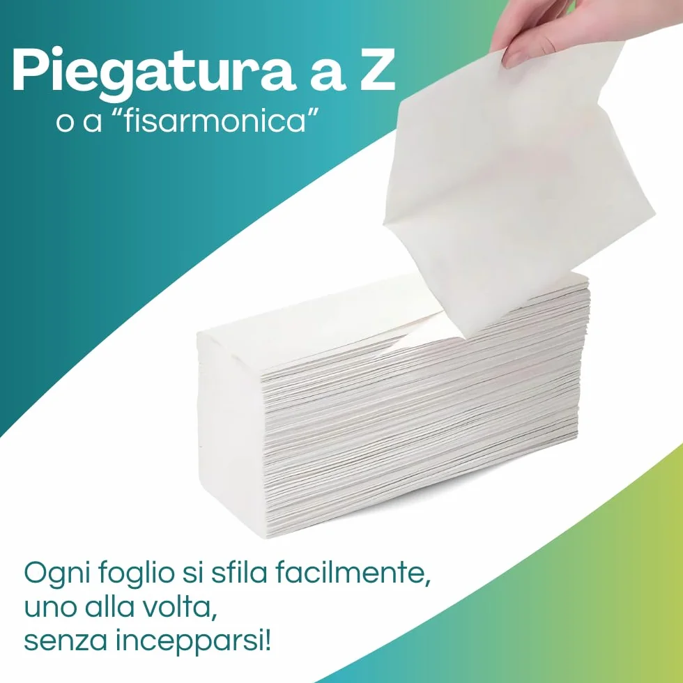 Asciugamani monouso di carta piegati a z 20,5 x 24 cm microgoffrato pura cellulosa 7500