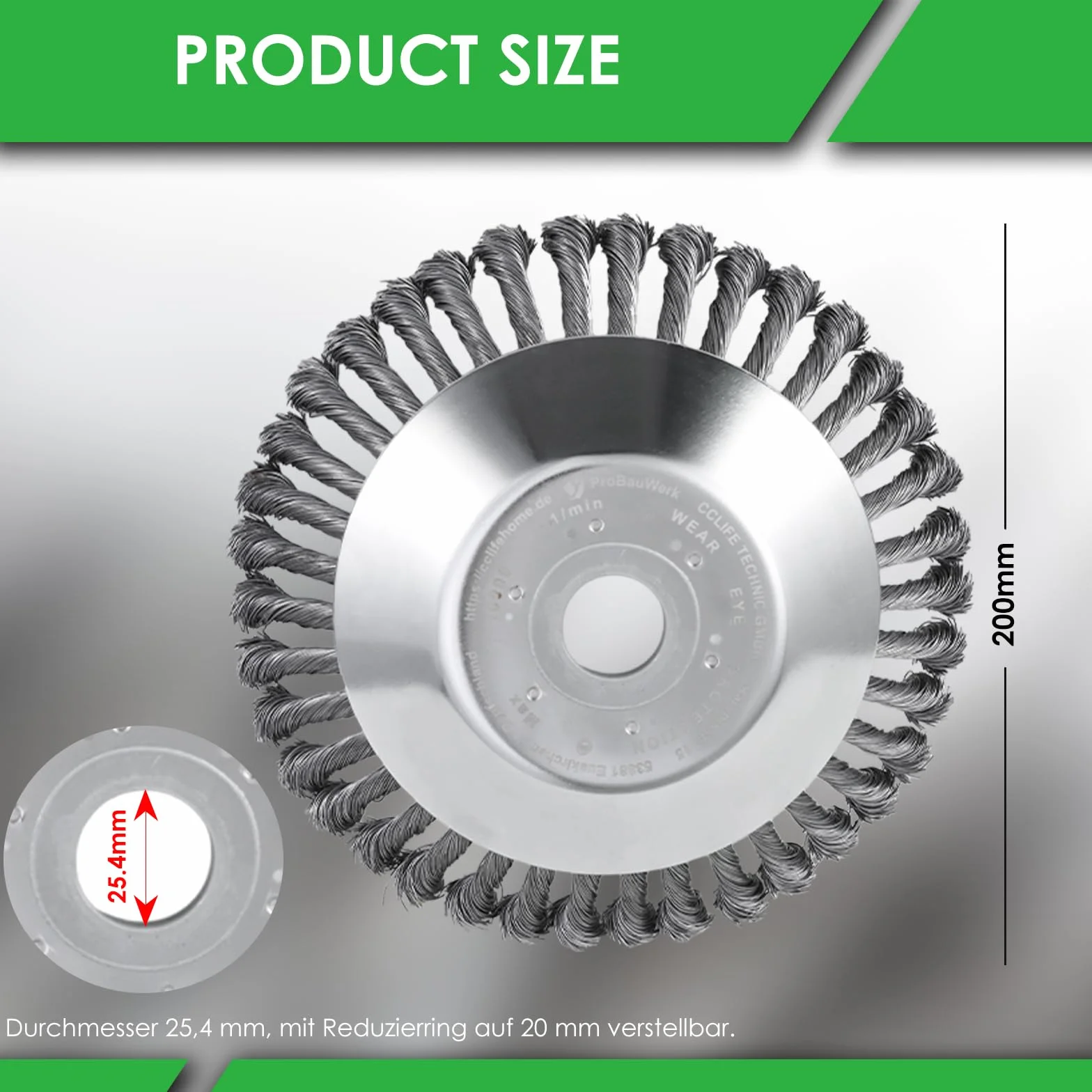 CCLIFE spazzole per Decespugliatore, Spazzola per Erbacce in Acciaio, Spazzola Rotante in Acciaio per Erbacce 200 x 25,4 mm, Disco Spazzola per la Rimozione di Erbacce e Muschio, 2 Set