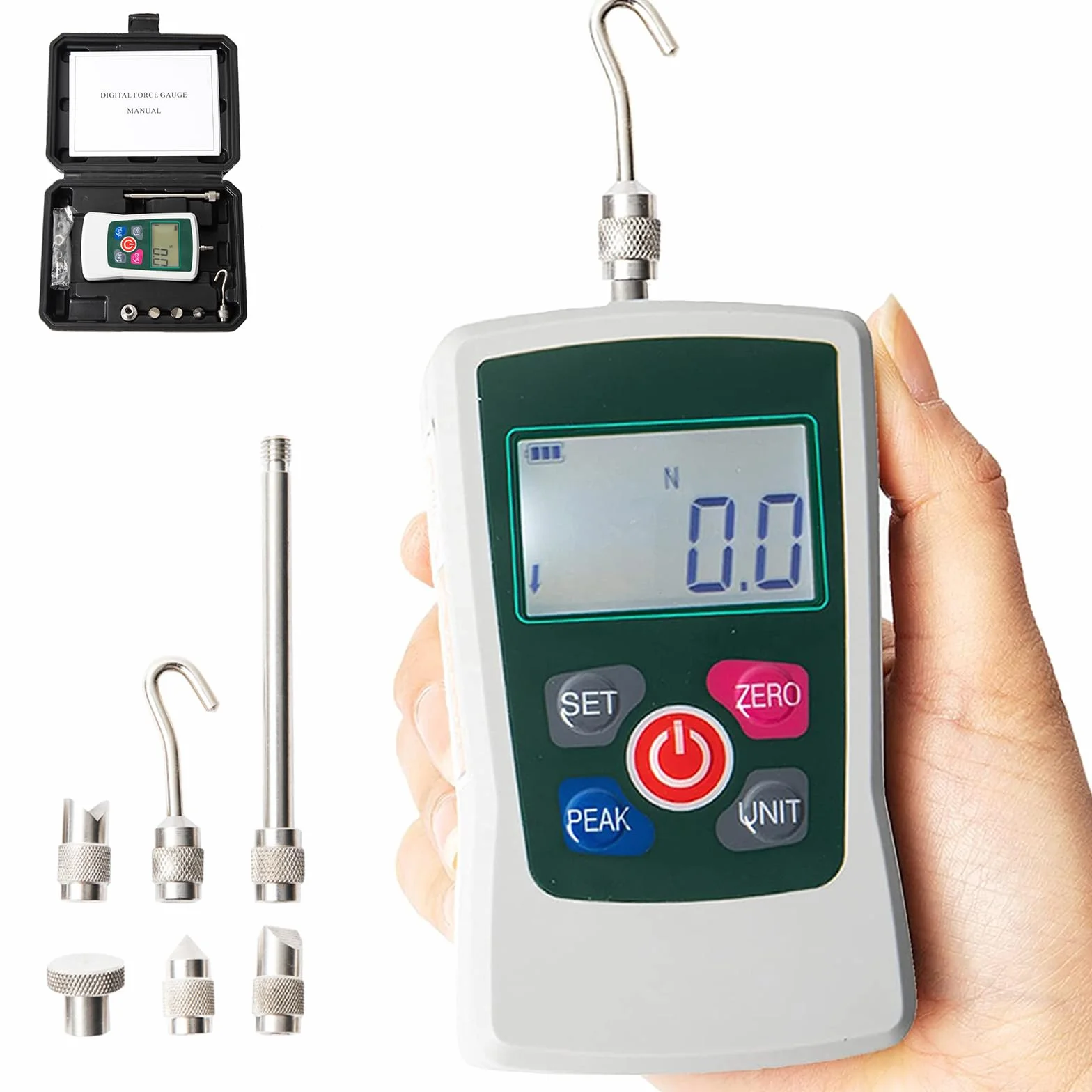 Beslands Misuratore di Forza Digitale,Force Gauge Push Pull, AMF-500 dinamometro digitale portatile multimetro (N-kg-lb-Oz)