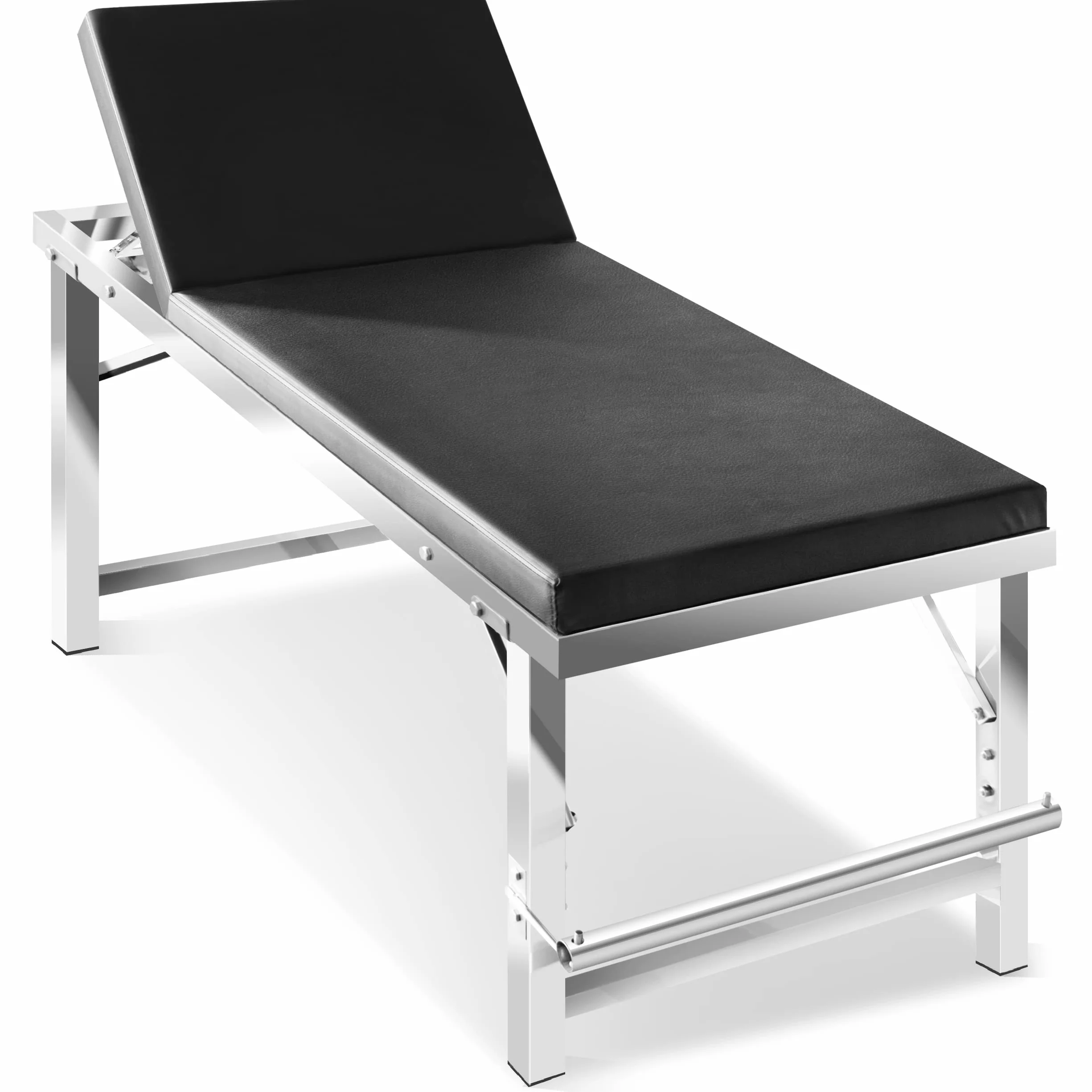 AIESI® Lettino per visita medica ignifugo in acciaio inox ad 1 snodo colore nero con portarotolo, Portata 150 Kg, Garanzia Italia 24 mesi