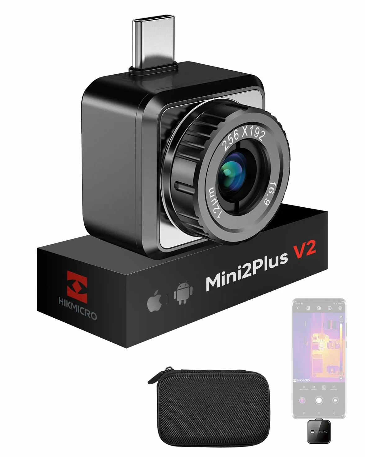 Termocamera HIKMICRO Mini2Plus per Android, risoluzione IR 256 x 192, frequenza di aggiornamento 25 Hz, messa a fuoco manuale, FOV 50°, 49.152 pixel, da -20 °C a 350 °C, USB-C (non per iPhone)