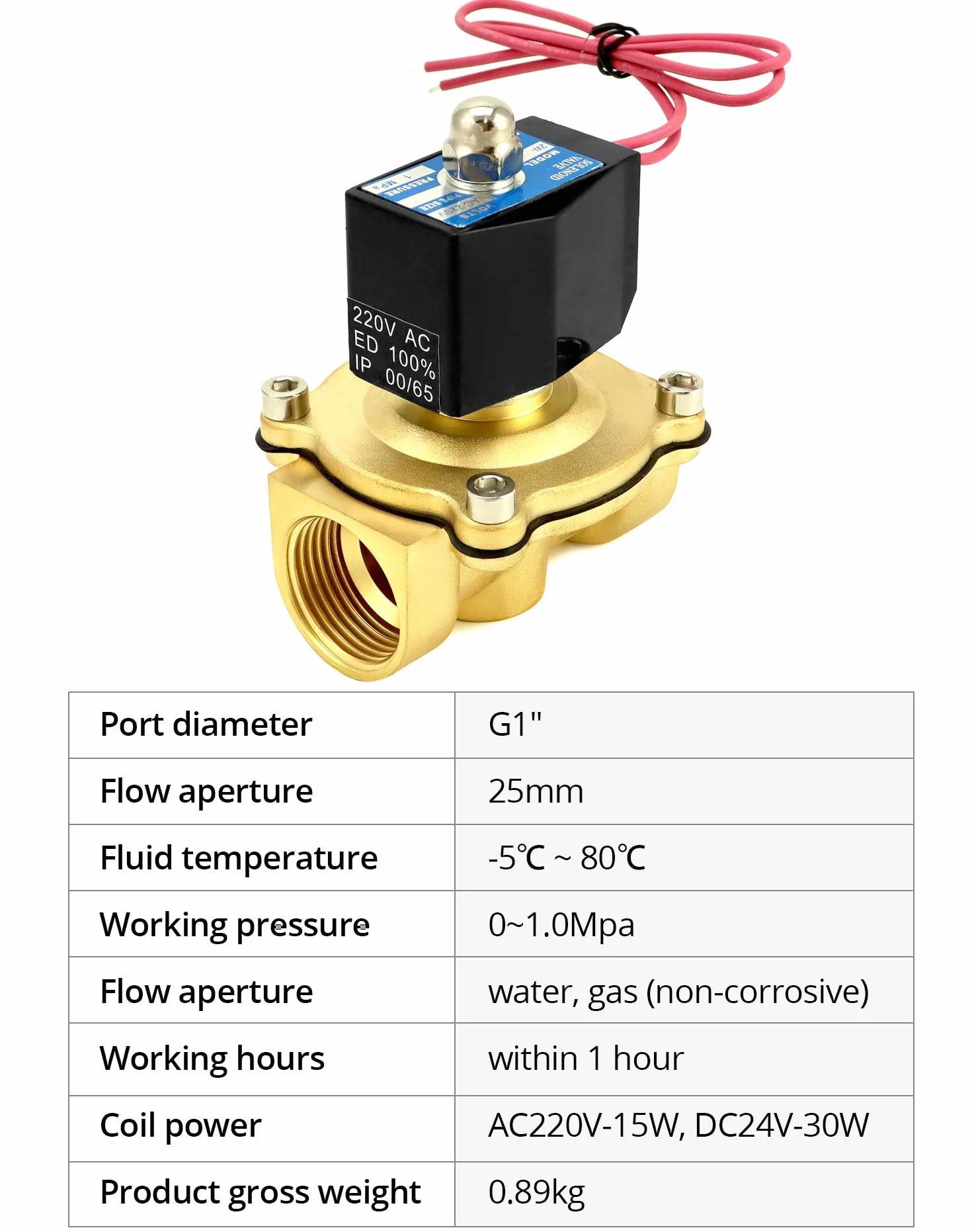 QWORK® Elettrovalvola 220V 1''G Ottone DN25