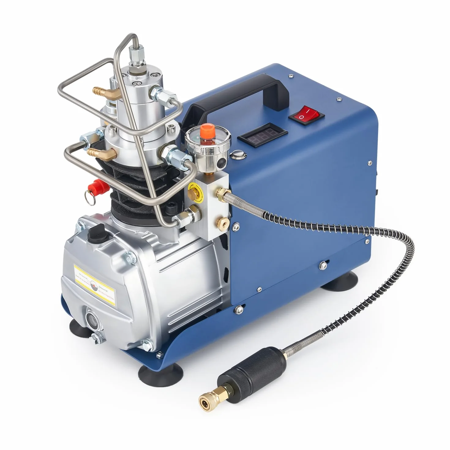 CREWORKS Compressore PCP 300 Bar 4350 PSI con Auto-Stop, 1800W Pompa Alta Pressione 30MPA, Portata 50L/min con Raffreddamento Aria/Acqua per Ricarica Bombole Subacquee, Paintball e Carabine PCP
