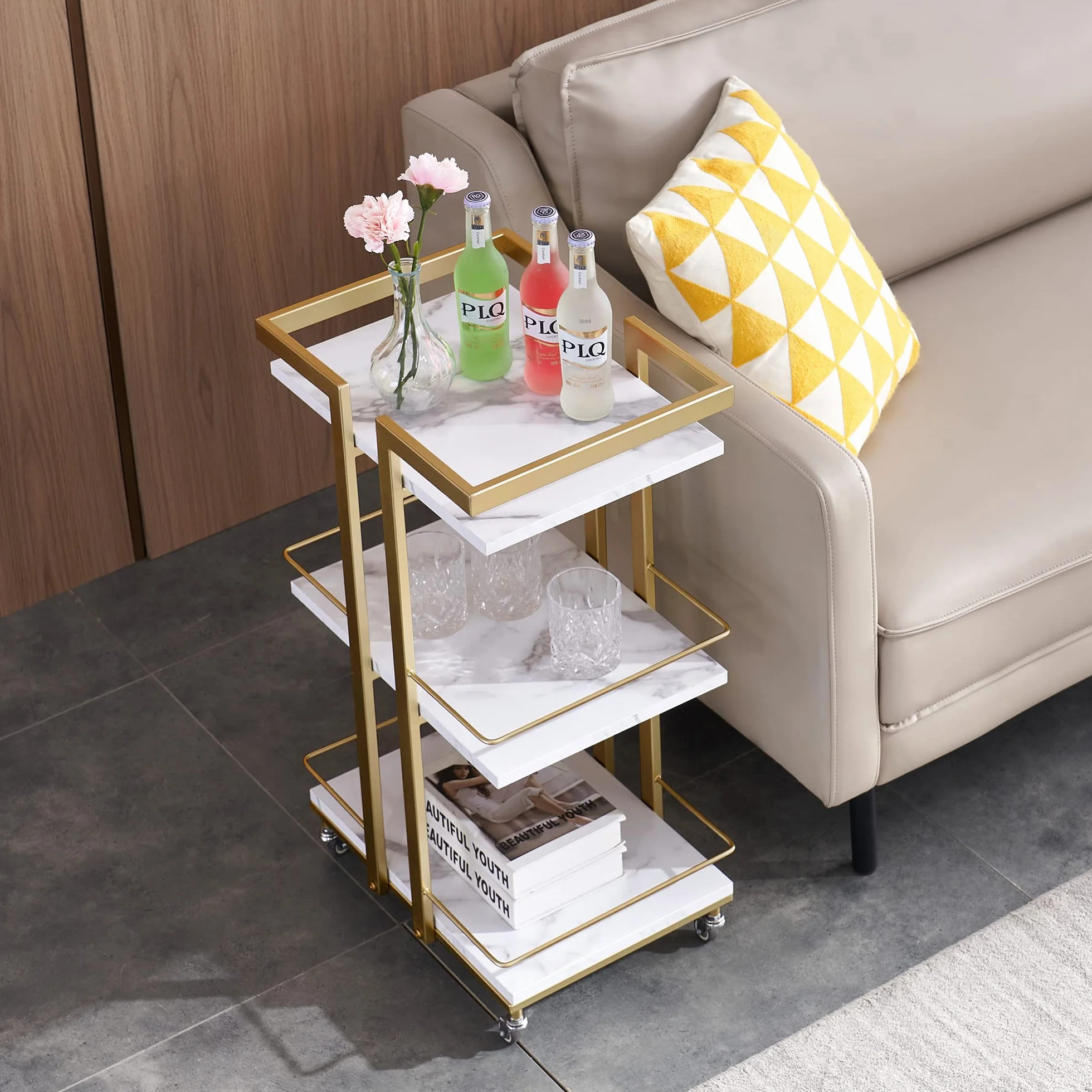 MCombo M carrello di servizio con rotelle, carrello da cucina carrello bar struttura in metallo, arrello moderno carrello multiuso con 3 livelli, per cucina soggiorno, 33x43x75cm, 0033