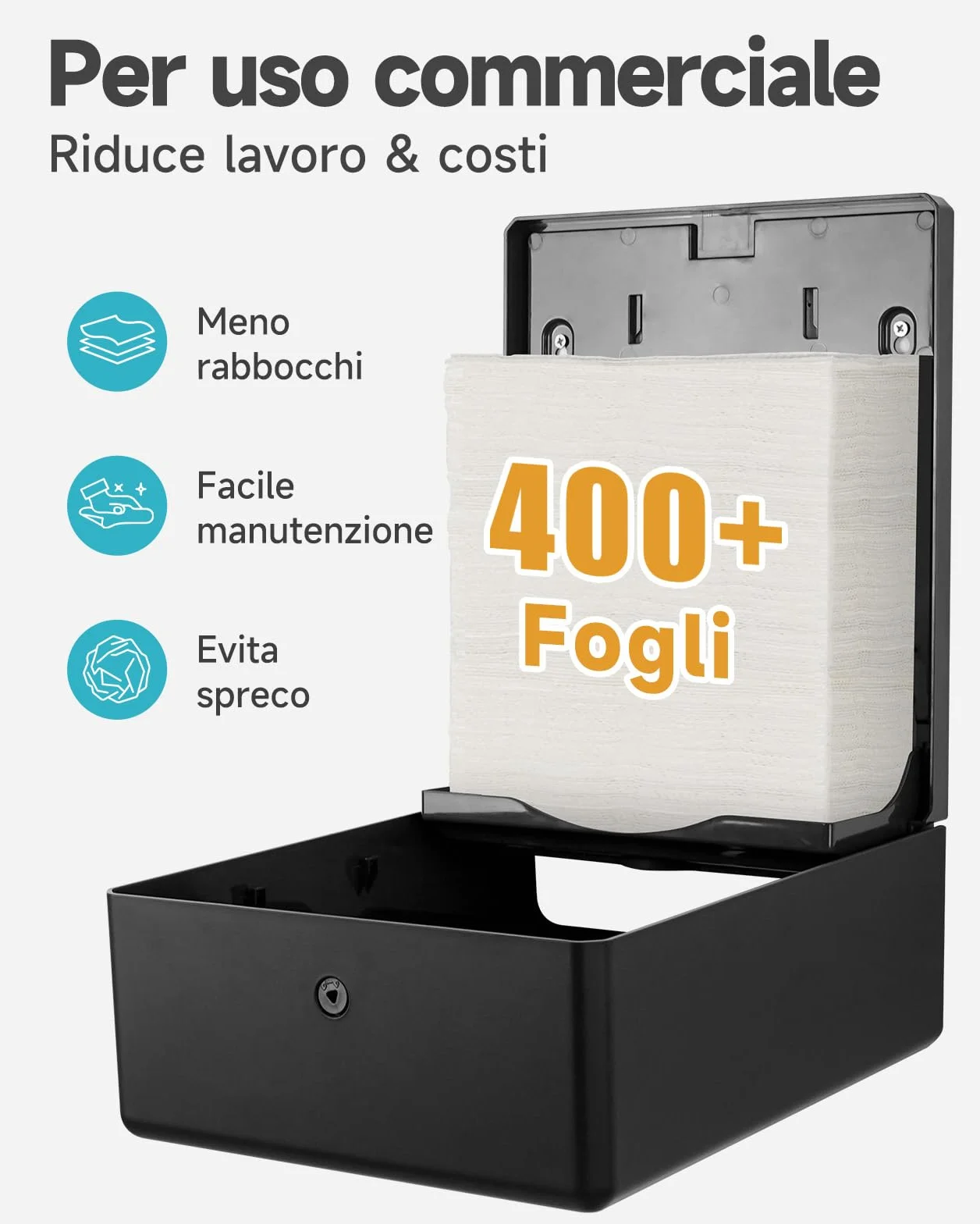 AIKE Dispenser Salviette Carta Parete 400-Fogli H2 H3 Piegati Z/V/C Multifold AK5302H