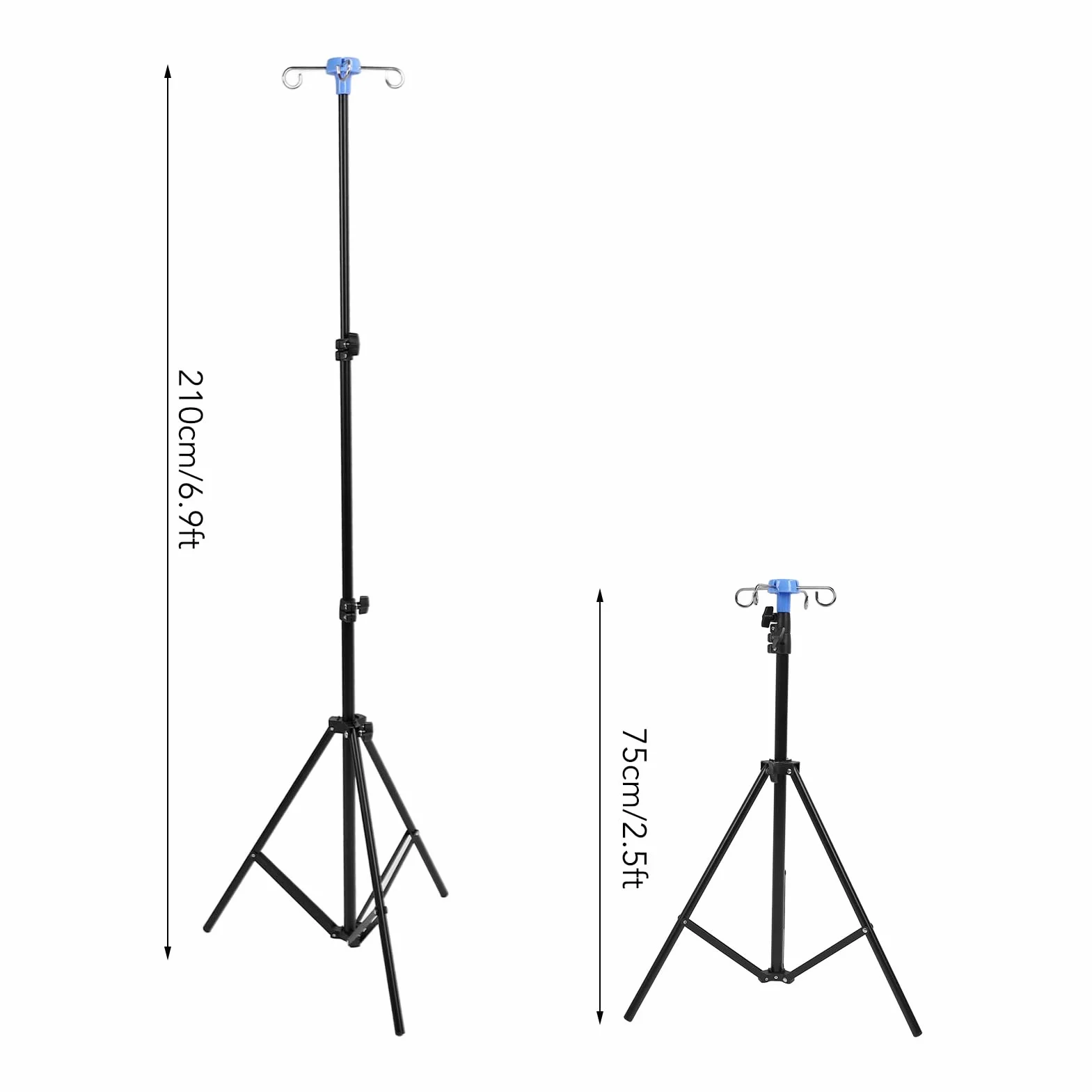 Focket Asta Portaflebo da 6,9 Piedi Portaflebo, Asta Portaflebo Portatile con Altezza Regolabile a 4 Ganci con Borsa di Stoccaggio, Supporto da Pavimento Pieghevole in Acciaio (BLACK)