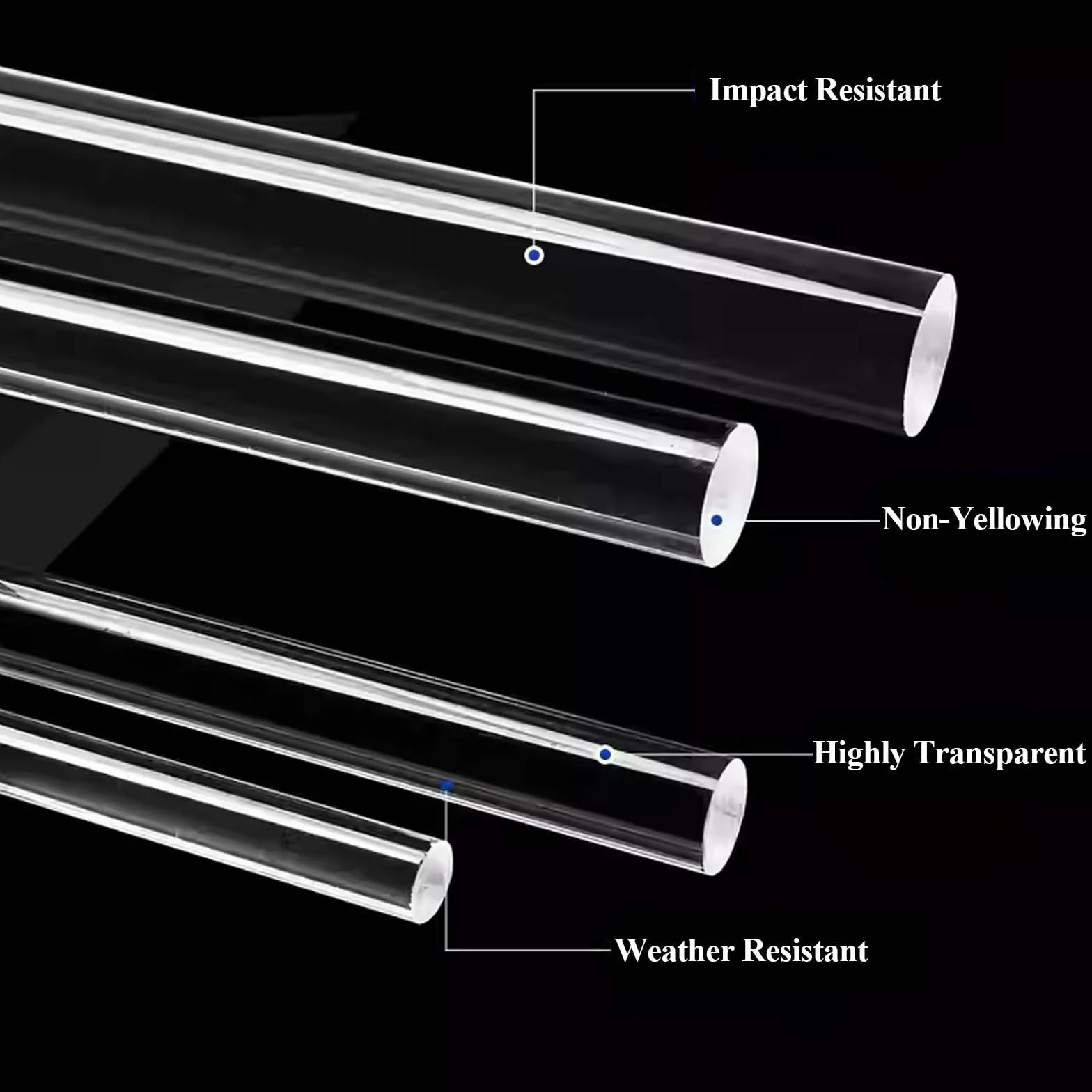 Barra solida in acrilico trasparente diametro 10 mm lunghezza 497 mm 2 pezzi