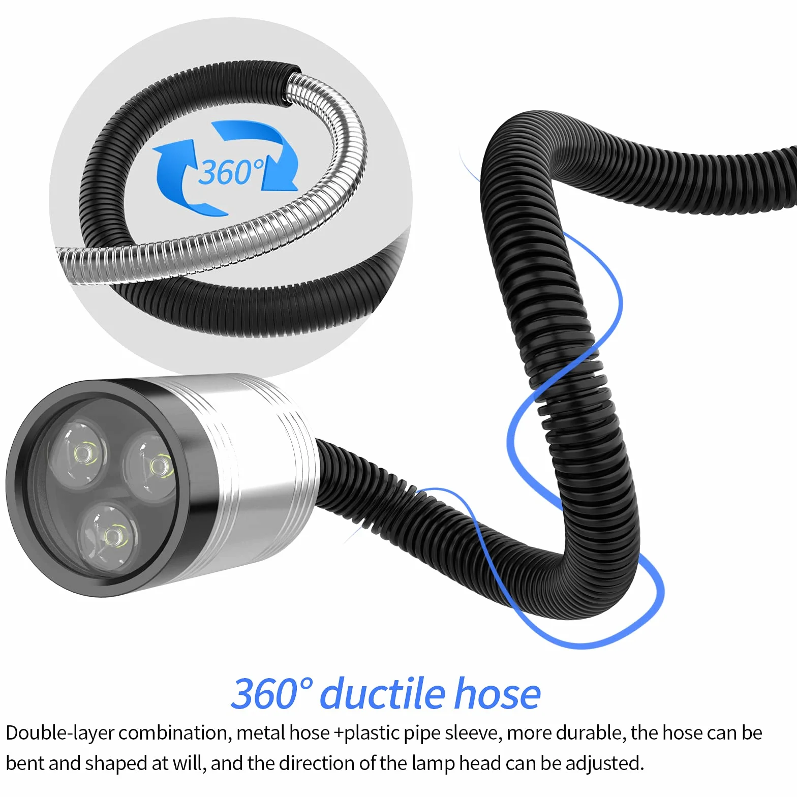 Luce da lavoro a LED, 9 W, 230 V, 500 mm, base fissa, flessibile, per tornio CNC, utensile industriale (spina UK)