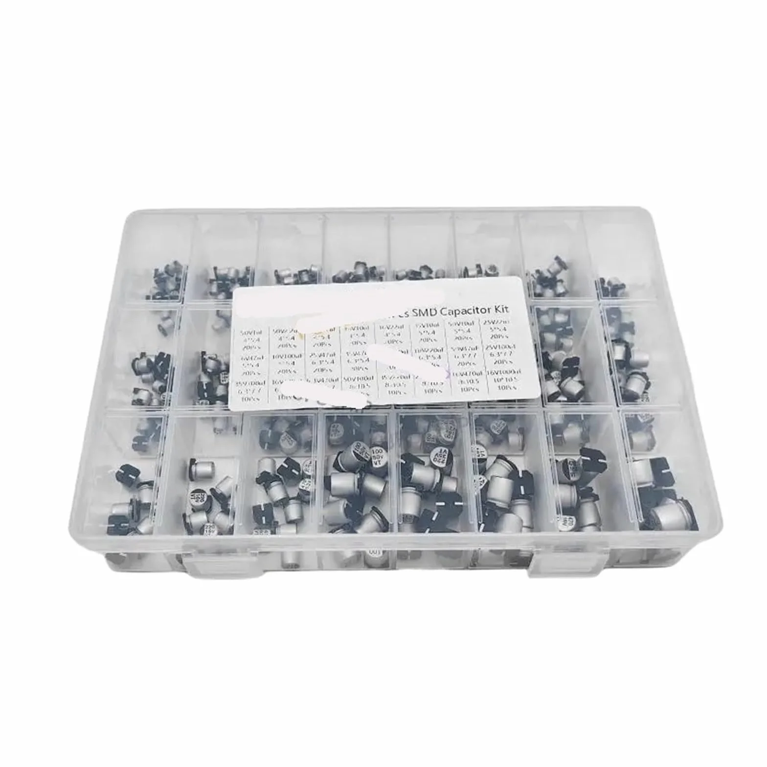 Kit assortimento SMD condensatore elettrolitico in Alluminio 400 Pezzi 24 valori SMD 1uF~1000uF 6.3V-50V 24 valori con Scatola