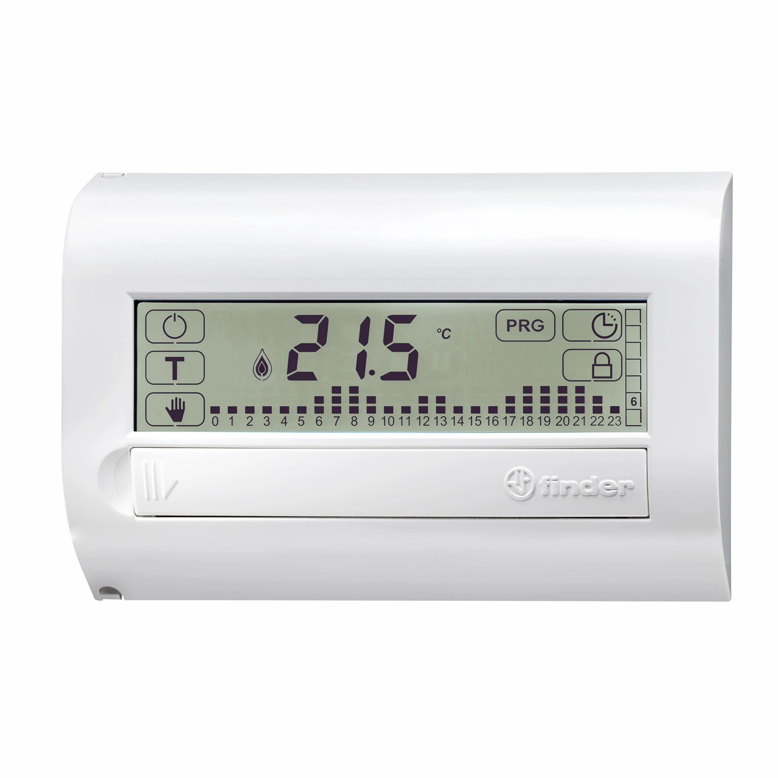 Finder Cronotermostato Digitale Touch da Parete Tipo 1C.71. Regolazione su 3 livelli di temperatura. Aggiornamento automatico dell'ora legale. Colore Bianco
