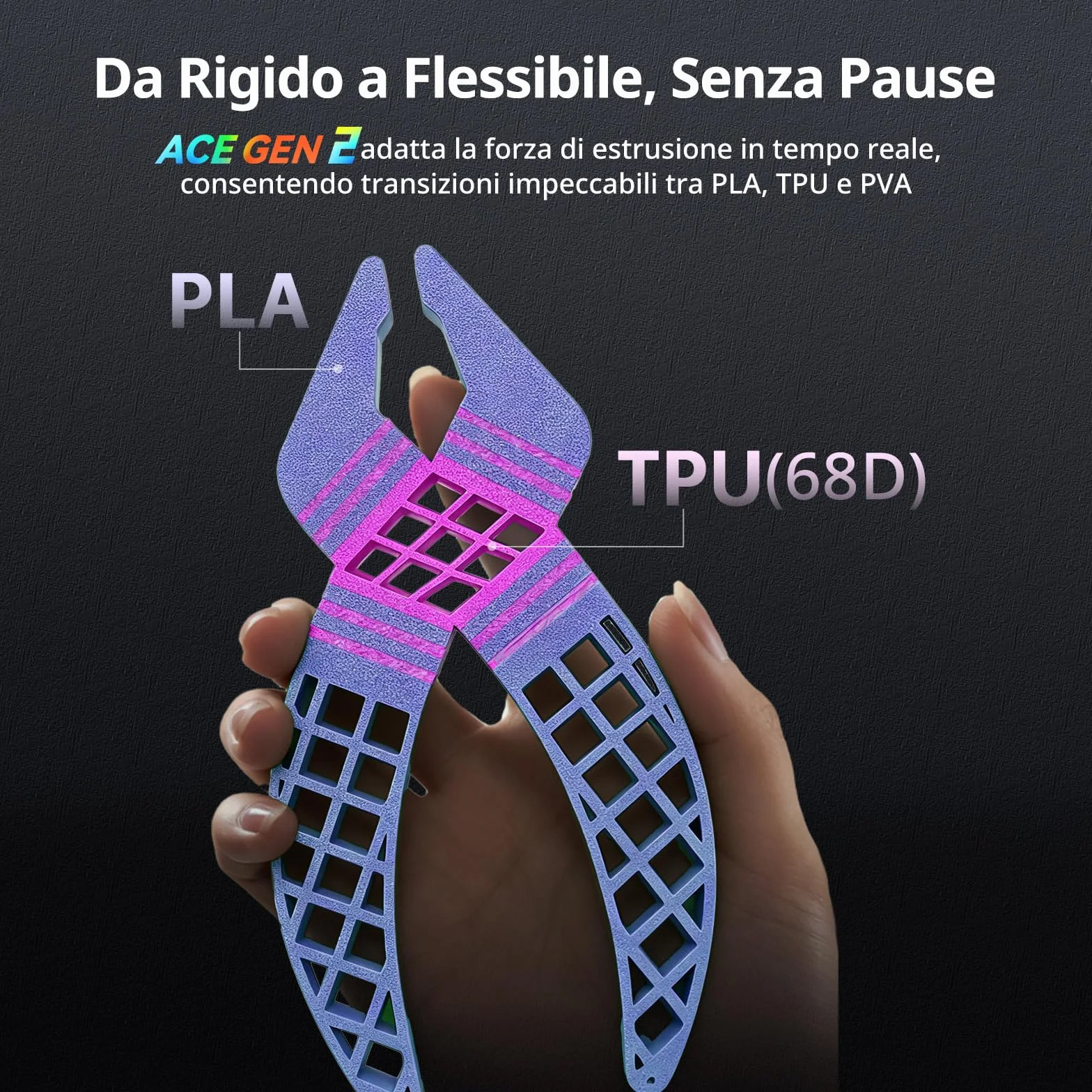 Anycubic Kobra X Multicolor Stampante 3D con Tecnologia ACE GEN 2, Velocità Massima di 600 mm/s, Stampa Nativa a 4 Colori ed Espansione Fino a 19 Colori con 4 ACE 2 Pro, 260x260x260 mm