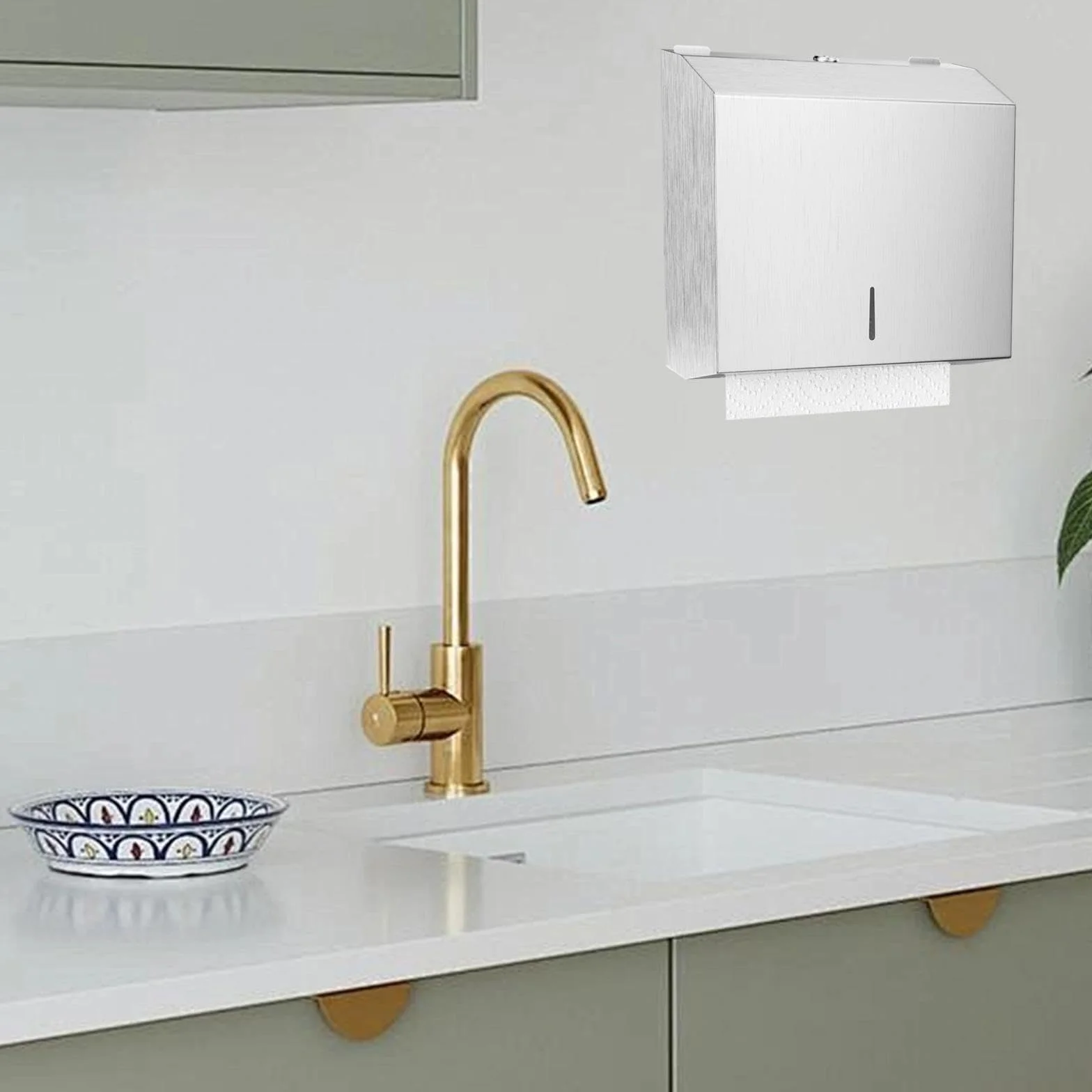 Dispenser Carta Asciugamani da Parete in Acciaio Inox con Blocco per Bagni e Cucina, Argento