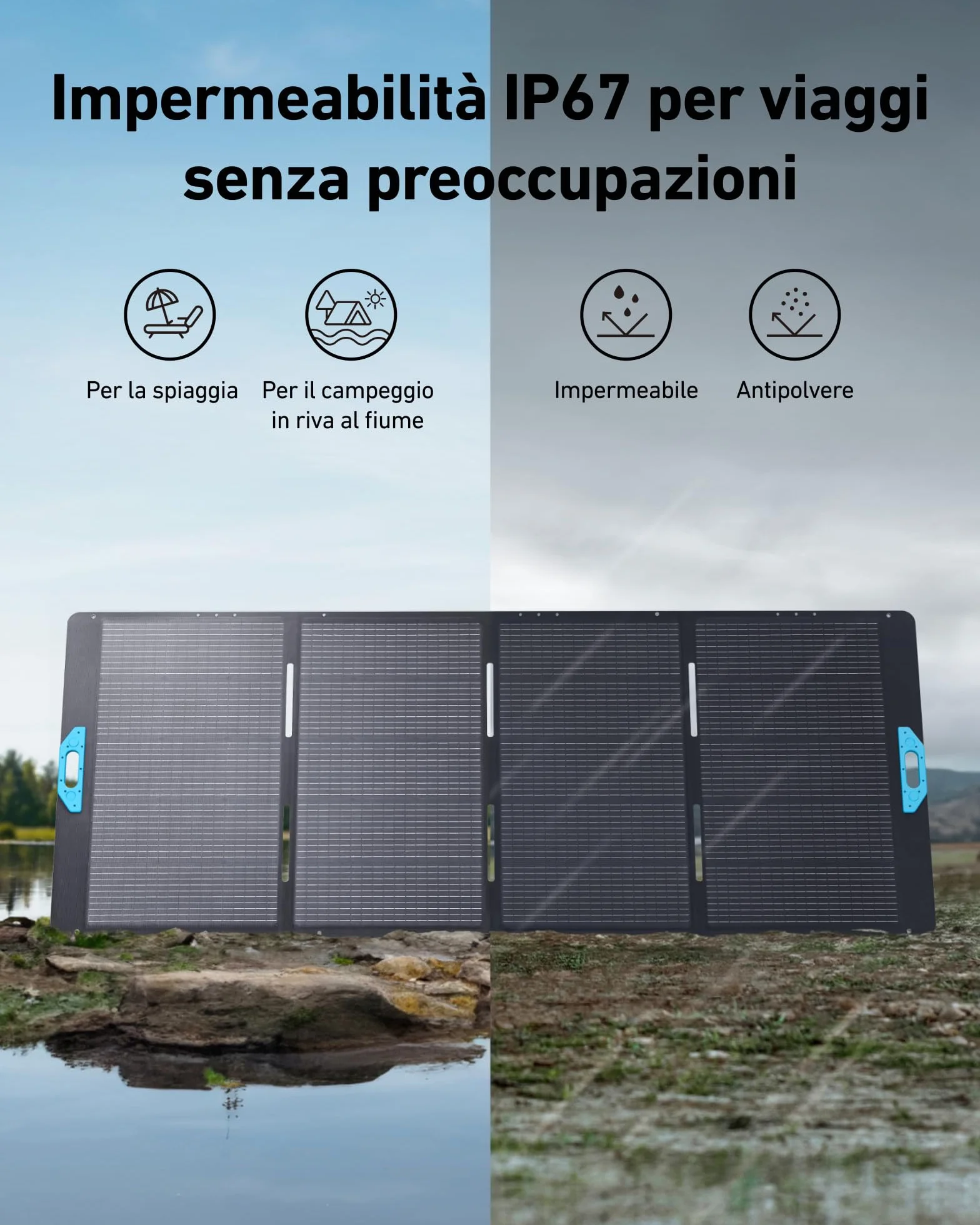 Anker SOLIX PS400 - Pannello solare pieghevole da 400 W, solo per PowerHouse 767, IP67, impermeabile, modulo fotovoltaico per esterni, campeggio e giardino