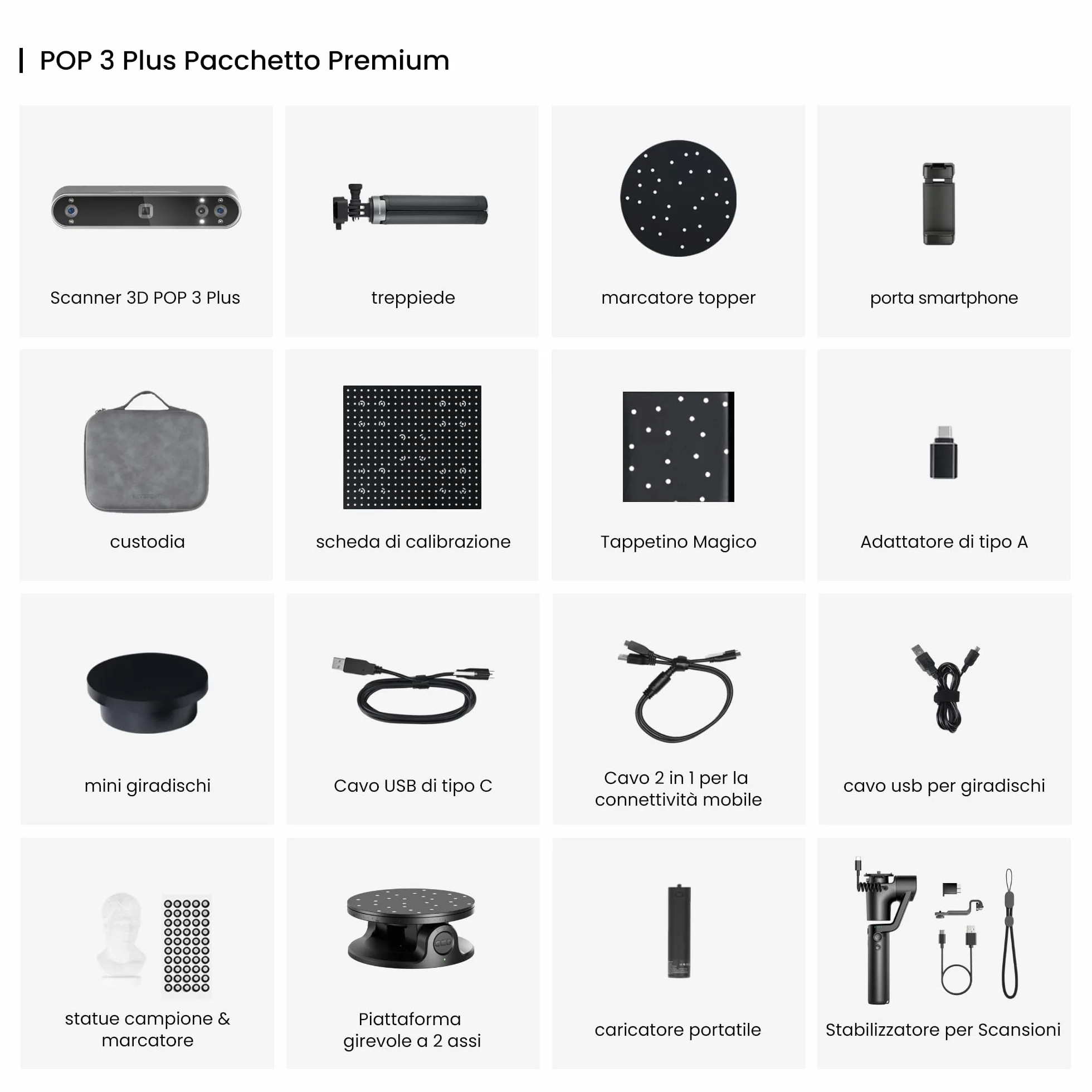 Revopoint POP3 Plus Scanner 3D portatile, Precisione da 0,04 mm, Scansione a colori per oggetti di media dimensione,QuickSurface in prova per 30 giorni, Compatibile con Android/iOS/Win/macOS, Premium