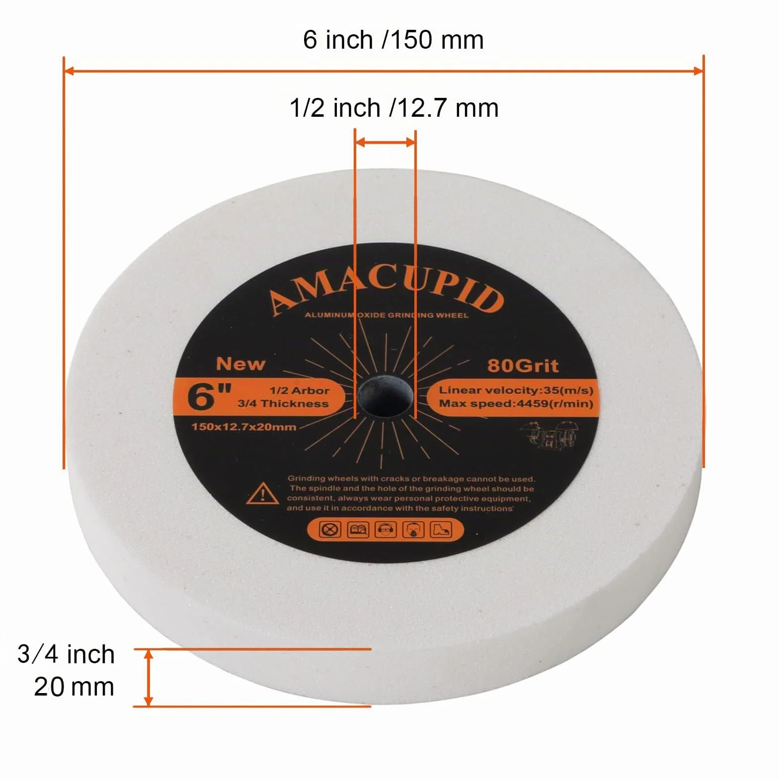 Mole per smerigliatrici da banco e da pedana in ossido di alluminio bianco diametro 150 mm albero 12,7 mm
