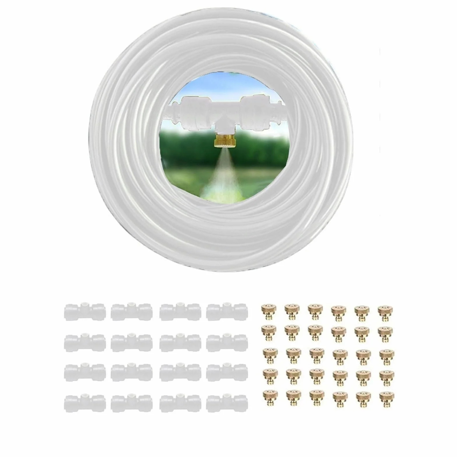 Sistema di raffreddamento a nebulizzazione con ugelli nebulizzatori in ottone, nebulizzatori per esterni, kit di nebulizzazione a goccia micro, kit di irrigazione a goccia micro per patio, giardino,