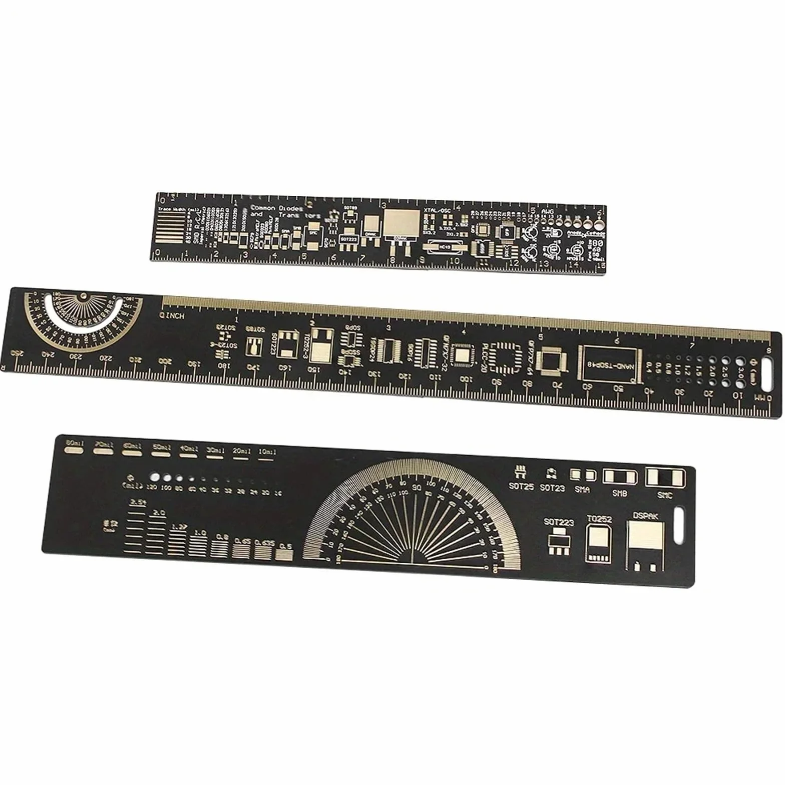 3 Tipi di Righello di Riferimento PCB 15 cm 20 cm 25 cm Strumento di misurazione Multifunzionale Chip condensatore IC SMD diodo Transistor(1 Set)