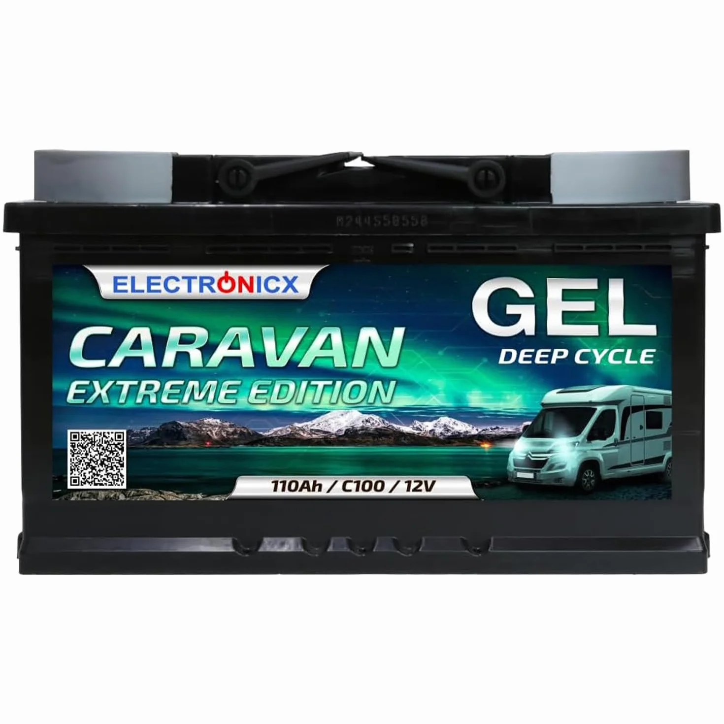 Electronicx Batteria di alimentazione GEL Caravan Extreme 12V 110Ah – 315x175x190 mm – Barca, van, camper, roulotte, batteria da campeggio – polo positivo a destra – senza manutenzione