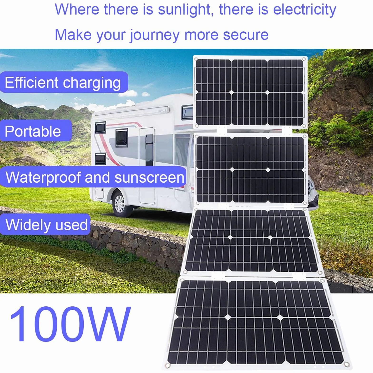 Kit Pannello Solare off-Grid da 4000 W con Pannello Impermeabile da 100 W e regolatore di Carica da 12 V 50 A for Campeggio e Uso all'aperto(Black)