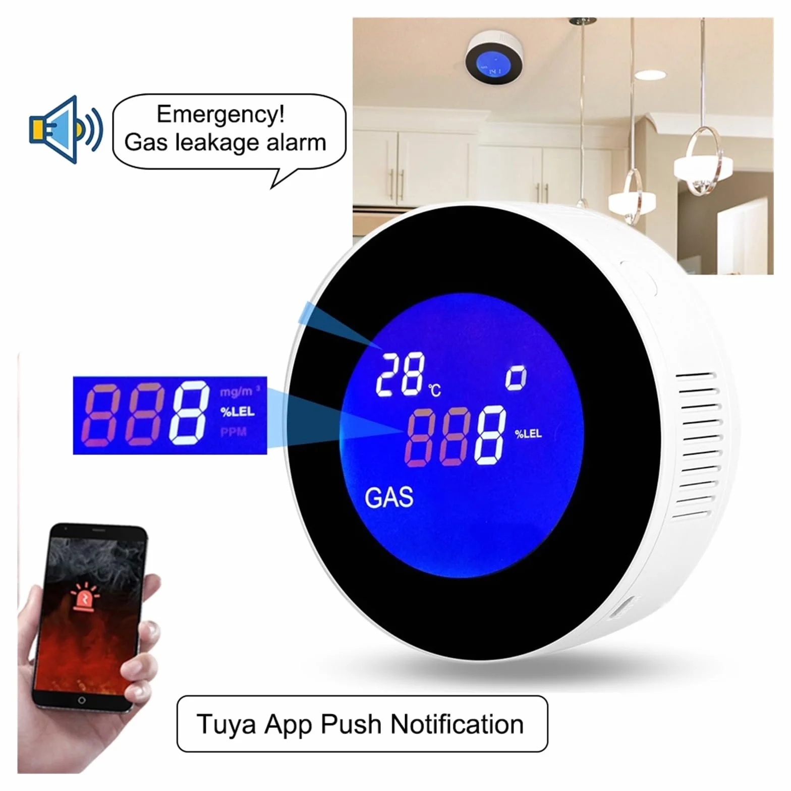 Rilevatore di gas naturale WIFI con elettrovalvola elettrica Controllo intelligente automatico Spegnimento sensore di allarme perdite di metano CH4 Rilevatore Gas(With V15GC Valve)