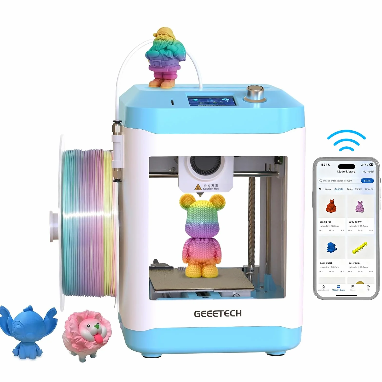 GIANTARM GEEETECH M1S Stampante 3D Wi-Fi, controllo intelligente e display a colori. Mini stampante 3D per principianti, estrusore ad azionamento diretto, velocità di stampa più veloce di 250 mm/s.