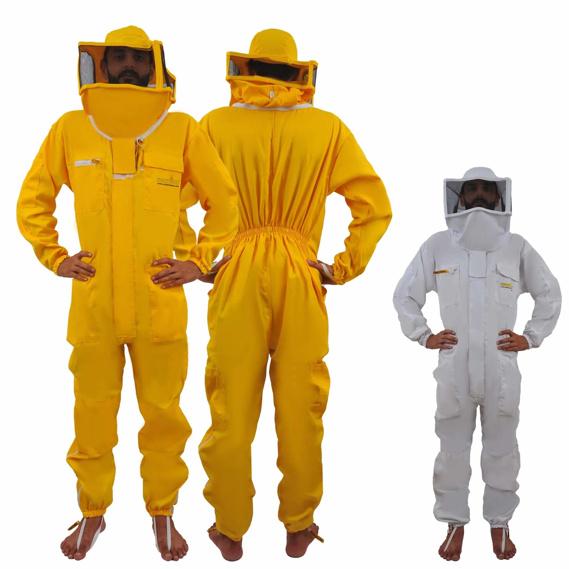 Tuta Apicoltore professionale Abito Apicoltura Cotone Quadrato Cappuccio eampia tasca per gli apicoltori contro le punture delle api Tuta Naturale ape (XL, Giallo Con Cappello Quadrato)