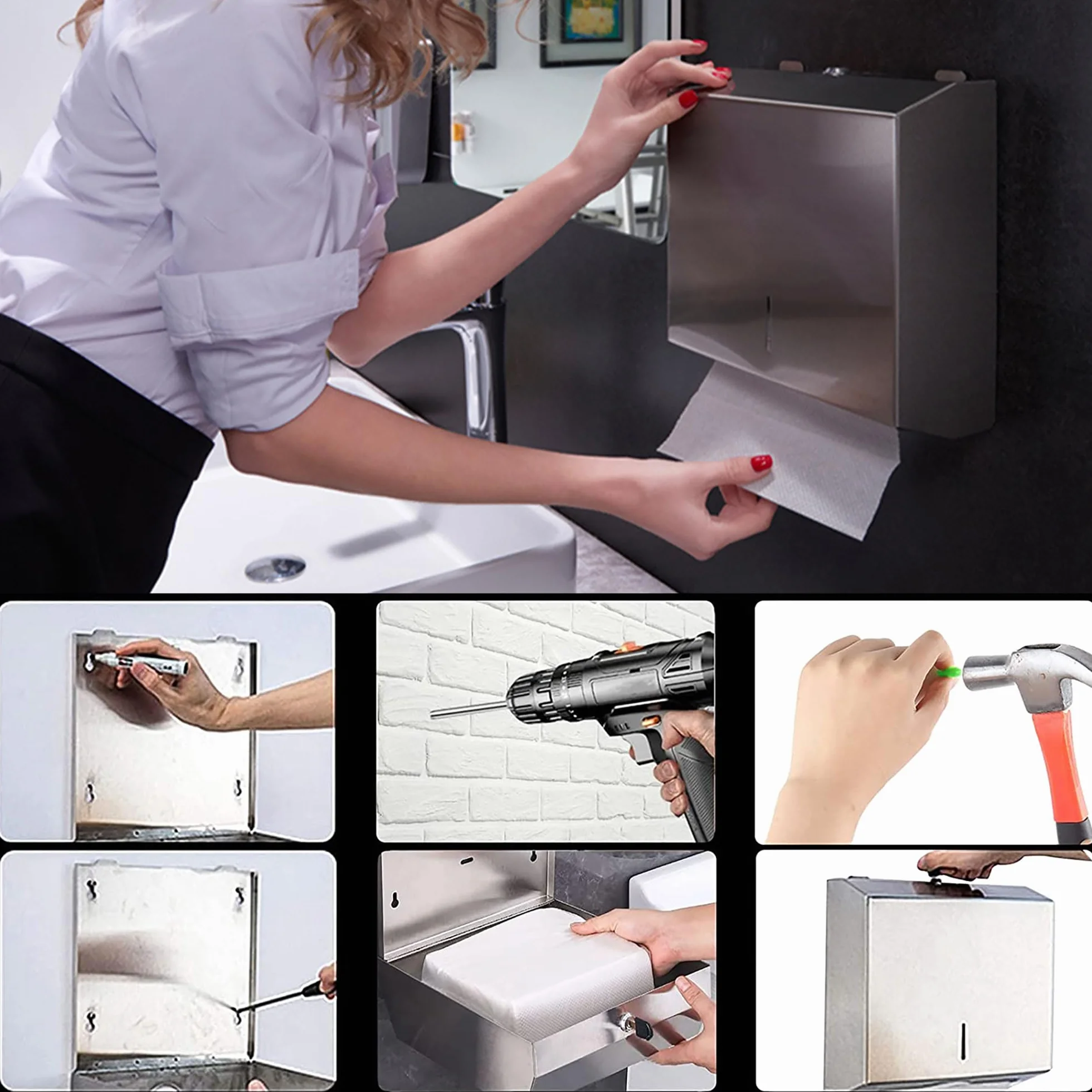 NICEME Dispenser Asciugamani di Carta Acciaio Inossidabile Bloccaggio 250-400 Asciugamani