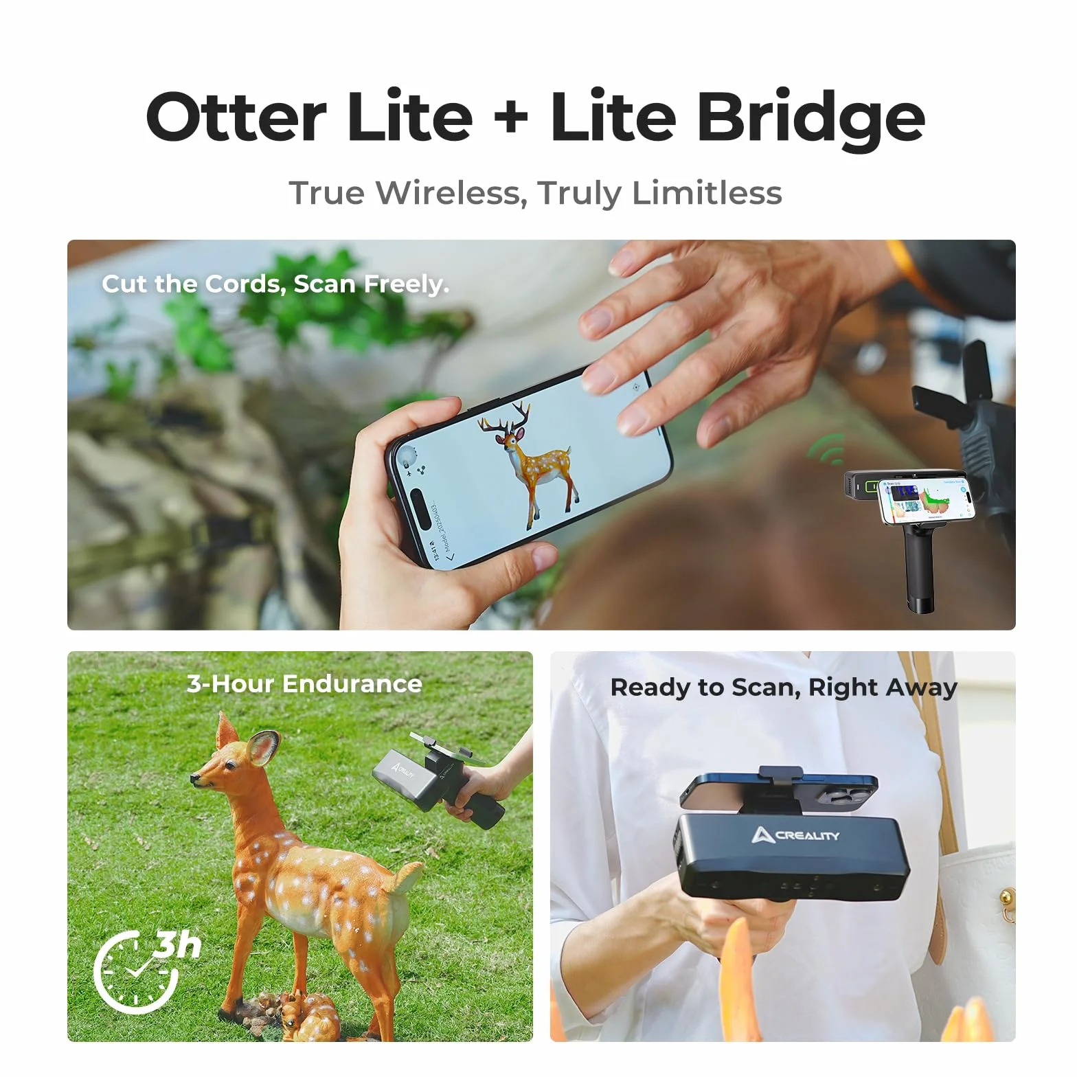 Creality Otter Lite 3D Scanner, Scansione Wireless Wi-Fi 6, Scanner 3D Handheld, Alta Precisione 0,05 mm, Scansione 30 FPS, Compatibilità con Oggetti Dimensioni (da 20 mm³ a 2000 mm³)