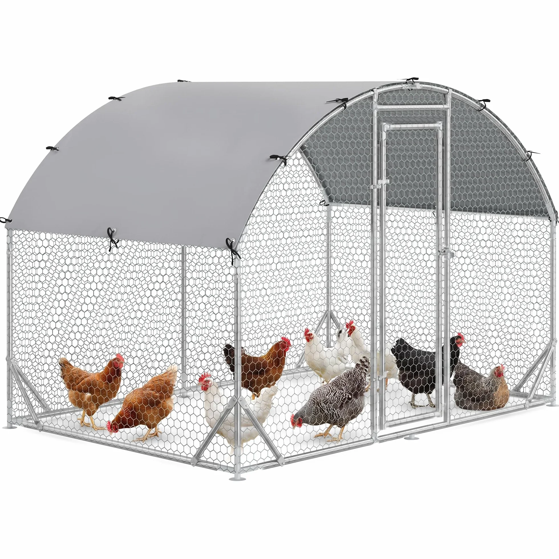 PawHut Pollaio per Galline da Esterno, 2.8x1.9x2m 5.3 m² Recinto Galline in Acciaio Zincato con Tetto Impermeabile Anti-UV e Serratura, Gabbia per 4-6 Polli, Piccoli Animali, Conigli e Anatre