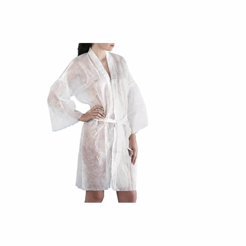 KIMONO MONOUSO ESTETISTA BIANCO IN TNT CON CINTURA 10 PZ ESTETICA 10pz