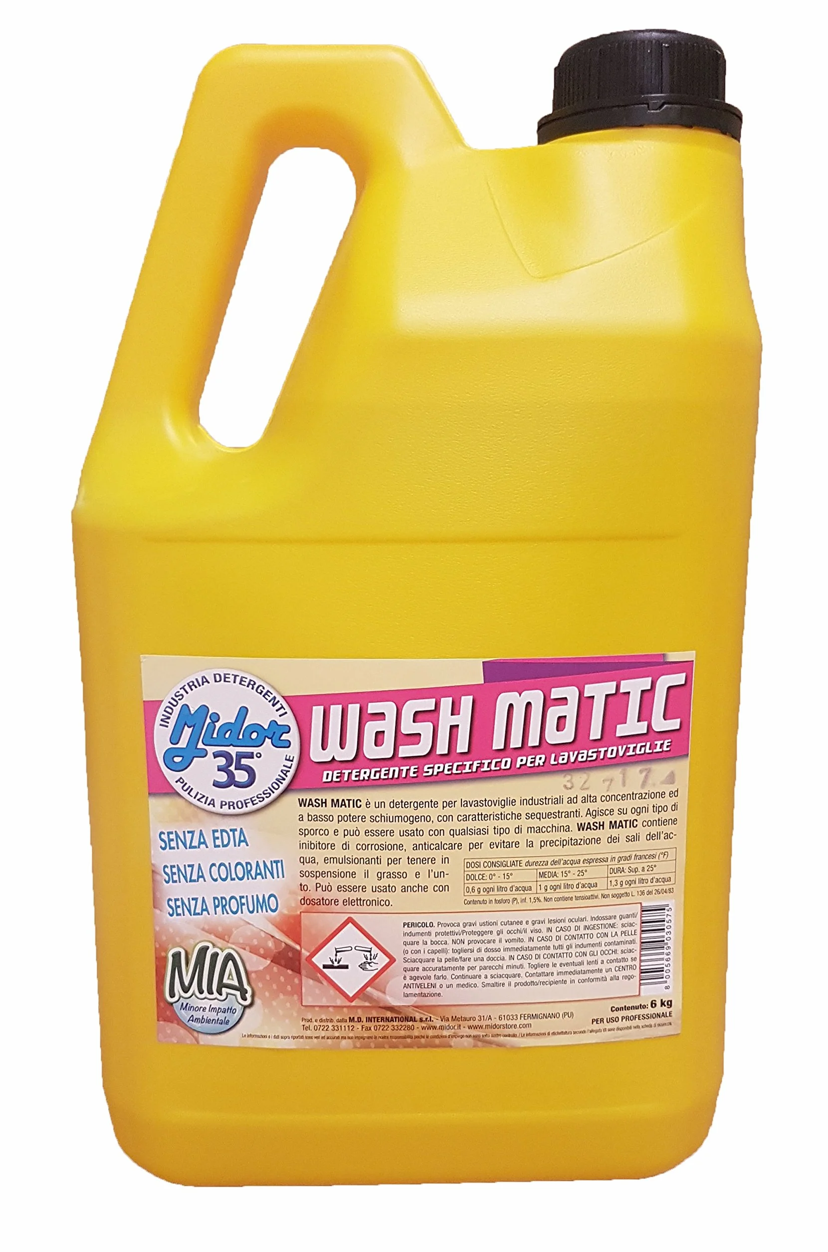 Detersivo lavastoviglie Liquido Concentrato Wash MATIC 1 taniche x 6kg, agisce su Ogni Tipo di Sporco, con anticalcare ed emulsionanti
