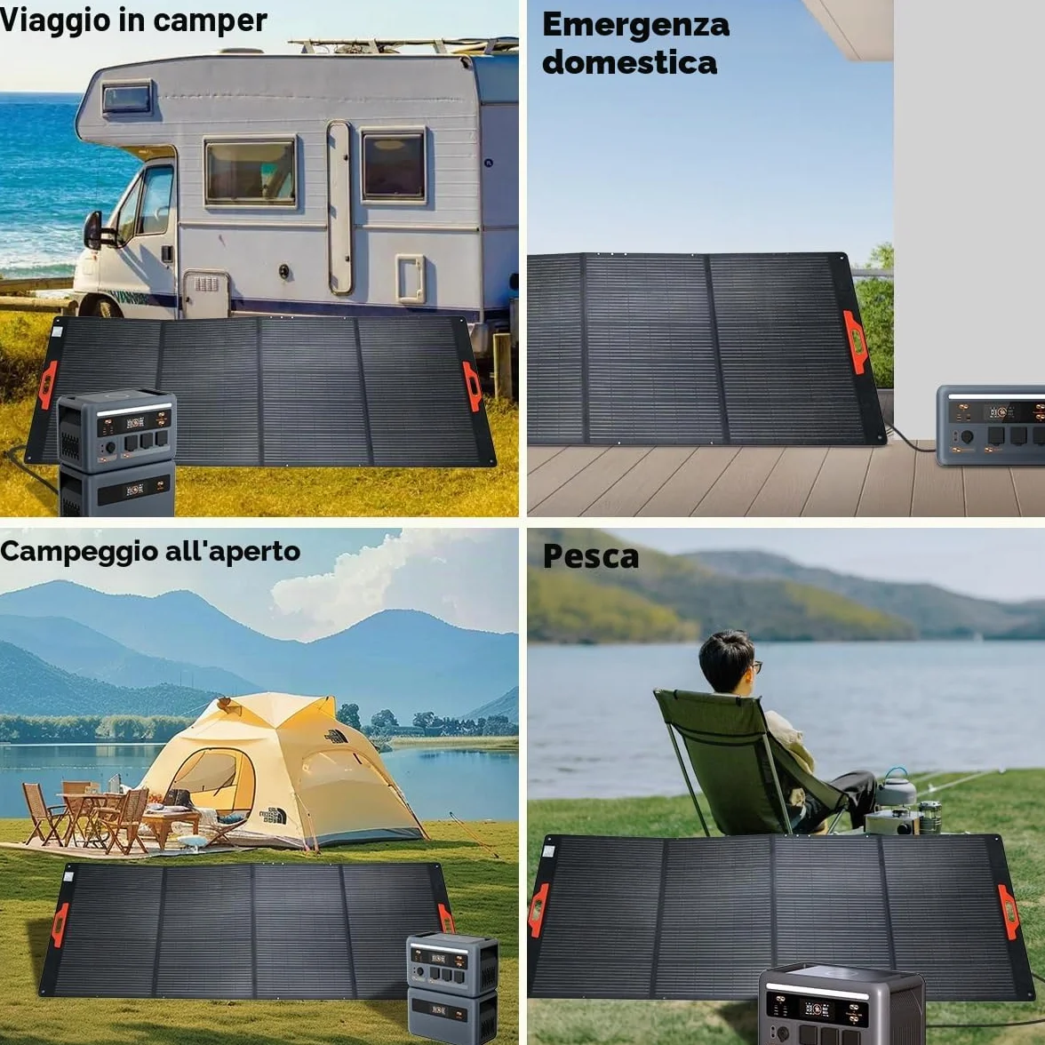 OSCAL PM400Pro 400W Pannello Solare Portatile, efficienza 23%,pieghevole, supporto regolabile e IP67. Perfetto per campeggio, camper e esterni