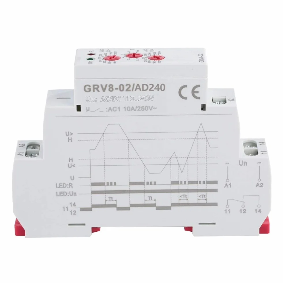 Relè di monitoraggio tensione, GRV8-02 Relè di controllo tensione monofase per apparecchiature elettriche o compressori, controllo(GRV8-02/AD240)
