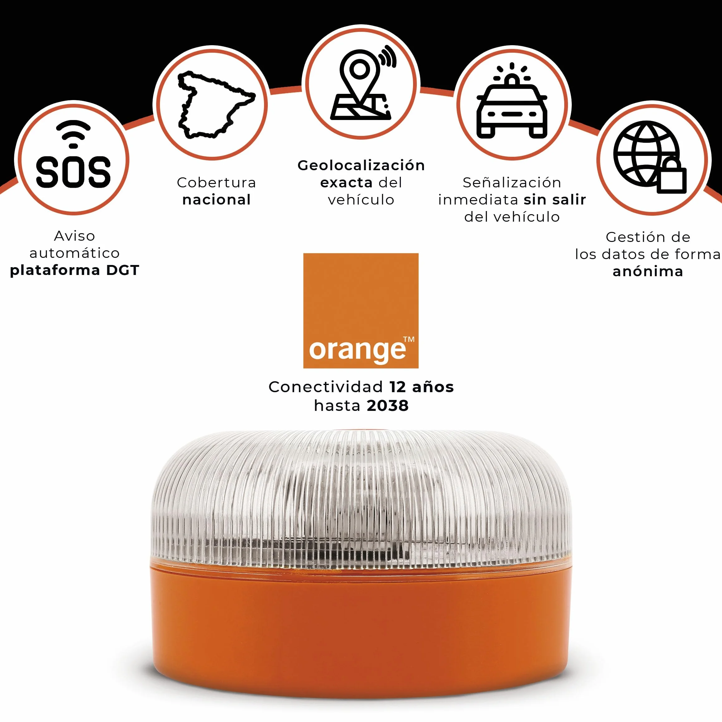 Luce di emergenza V16 con geolocalizzazione certificata e collegata con SIM DGT 3.0 Piano dati integrato incluso IP-54 Base magnetica con custodia inclusa