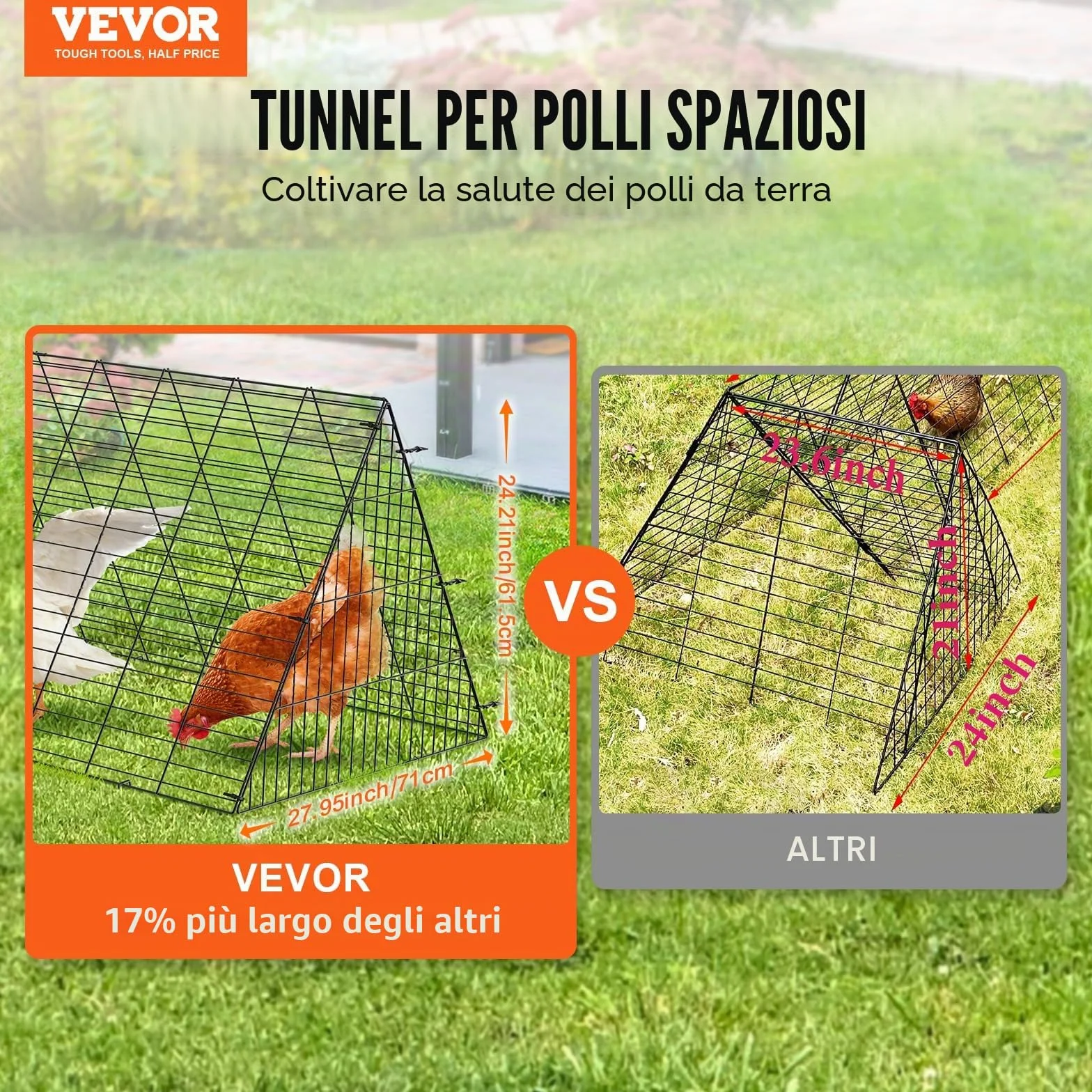 VEVOR Tunnel per Polli 400 x 100 x 61,5 cm (L x P x A) Recinto per Pollai Con Telai Angolari, Portatile per Esterno, Adatto per Polli, Anatre, Conigli