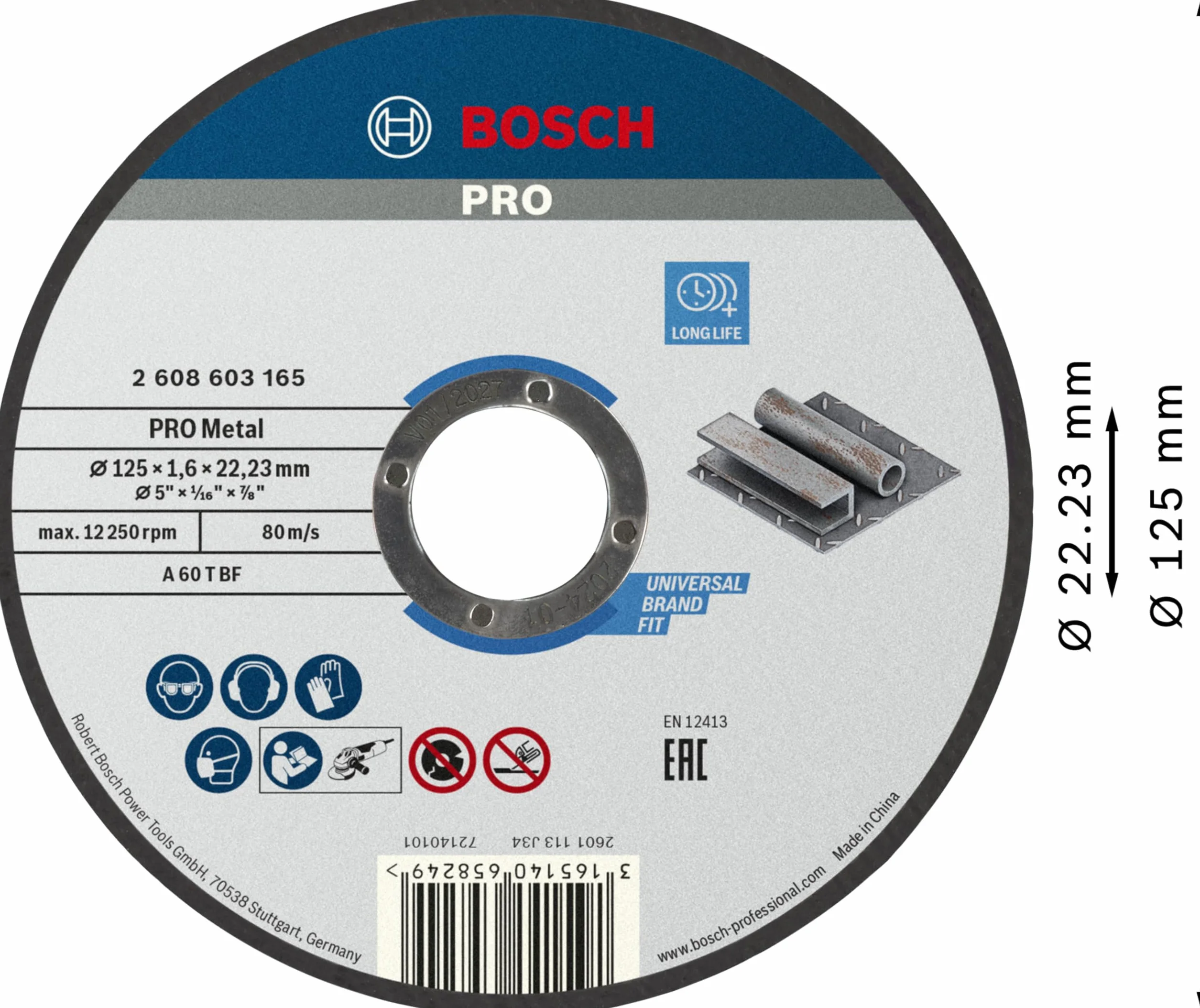 Bosch Professional 1x Mola da Taglio Diritta Standard for Metal (per Metallo & Acciaio, Ø 125 x 1.6 mm, Accessori Smeriglatrici Angolari)