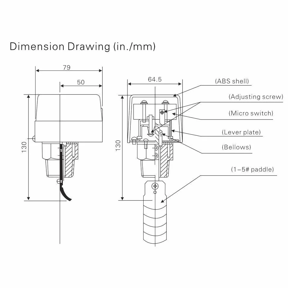 Interruttore di flusso dell'acqua HFS-15 Filo regolabile Doppio Tiro SPDT 220VAC 15A 1.0Mpa