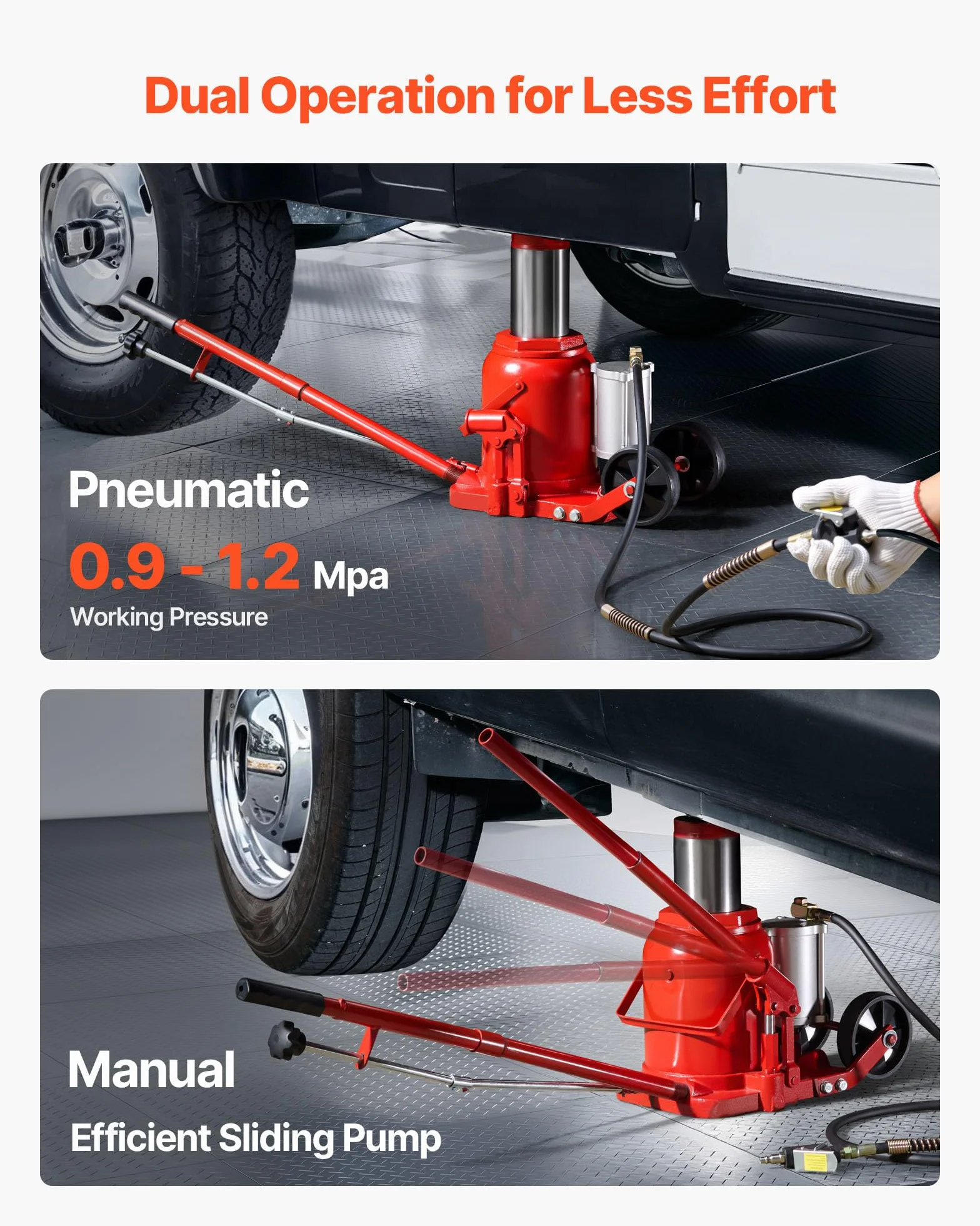 VEVOR Martinetto Idraulico a Bottiglia per Auto Carico di 50 t, Cric a Bottiglia Saldato per Impieghi Gravosi Pneumatico o Manuale con Pompa per SUV, Camion, Camper, Riparazione Auto, Rosso