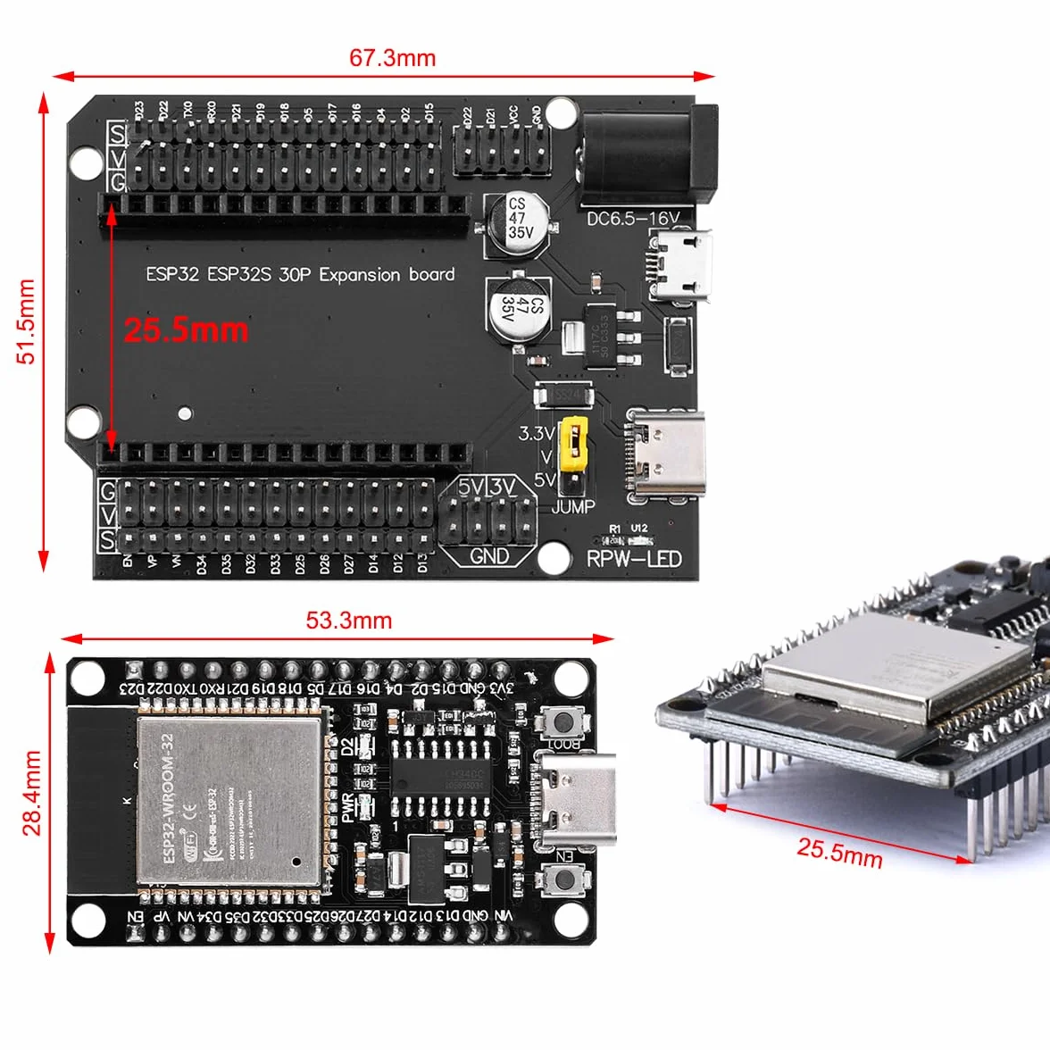 2 set per ESP32S e adattatore terminale NodeMcu per ESP32 Scheda di sviluppo WiFi Bluetooth WLAN Chip CH340