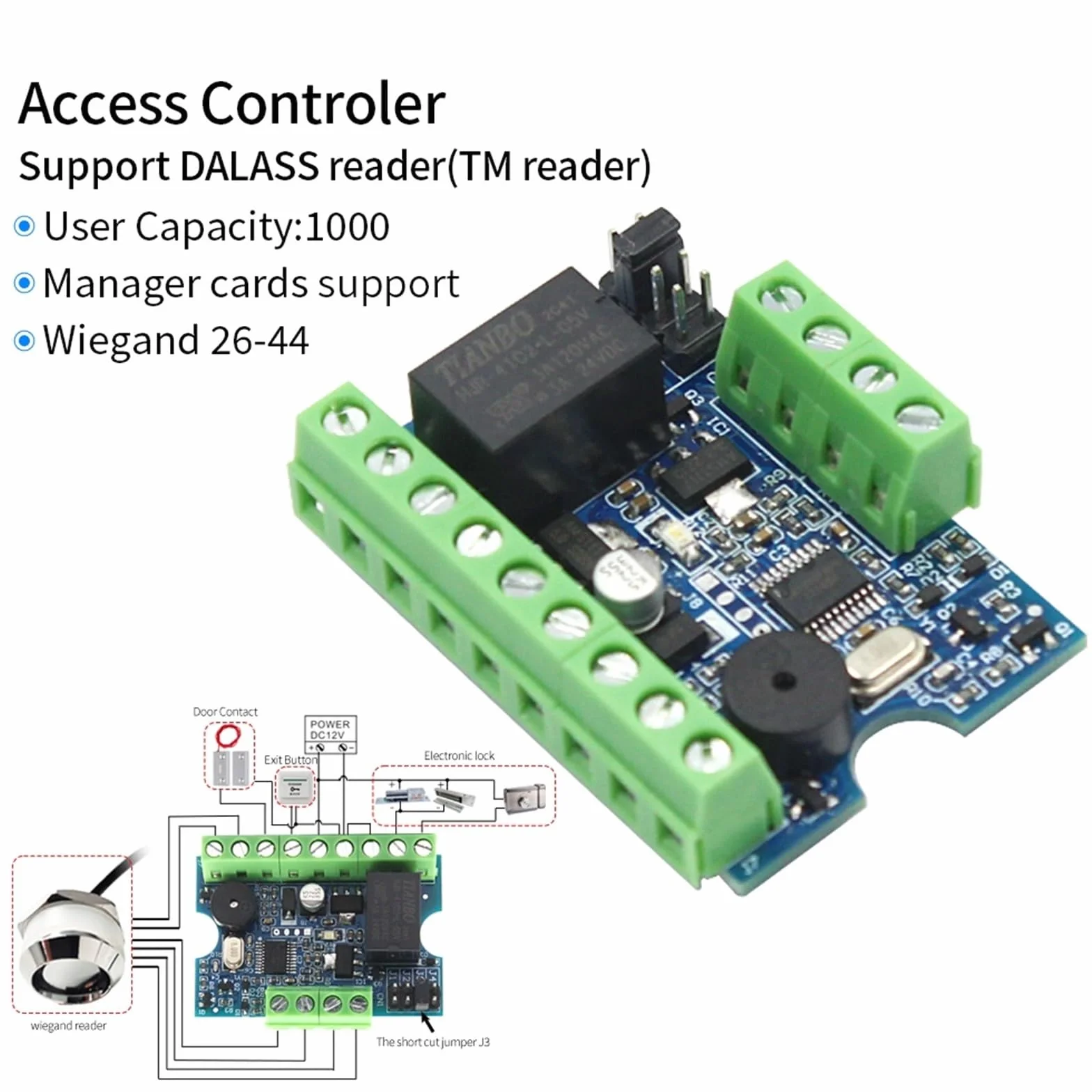 Kit relè modulo di controllo accessi per serratura magnetica con lettore di schede RFID Wiegand per sistema di porte, supporta 1000 utenti